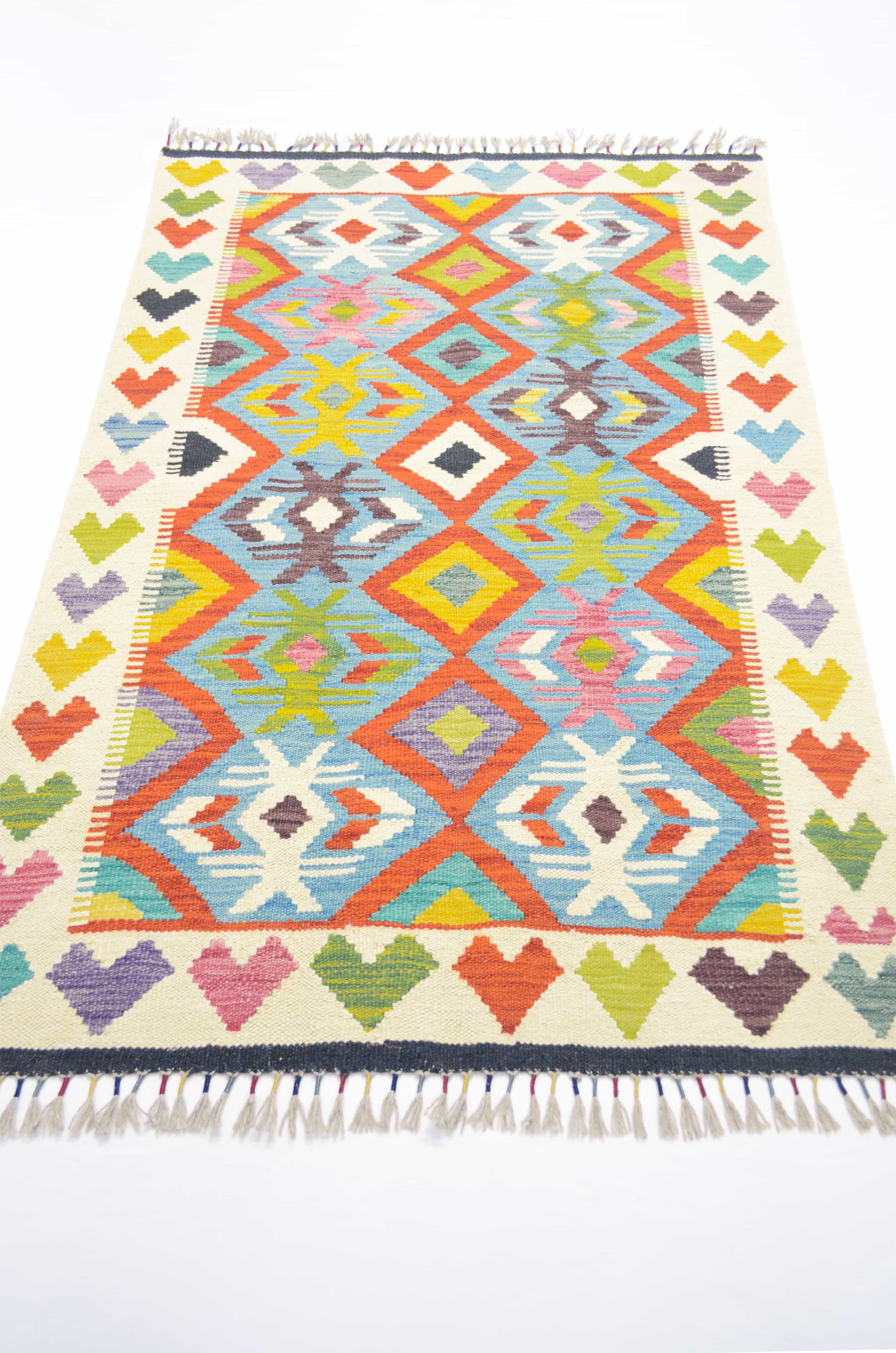 Yün İplikten El Dokuma Afgan Kilim 98x142 cm (1.39 m²)