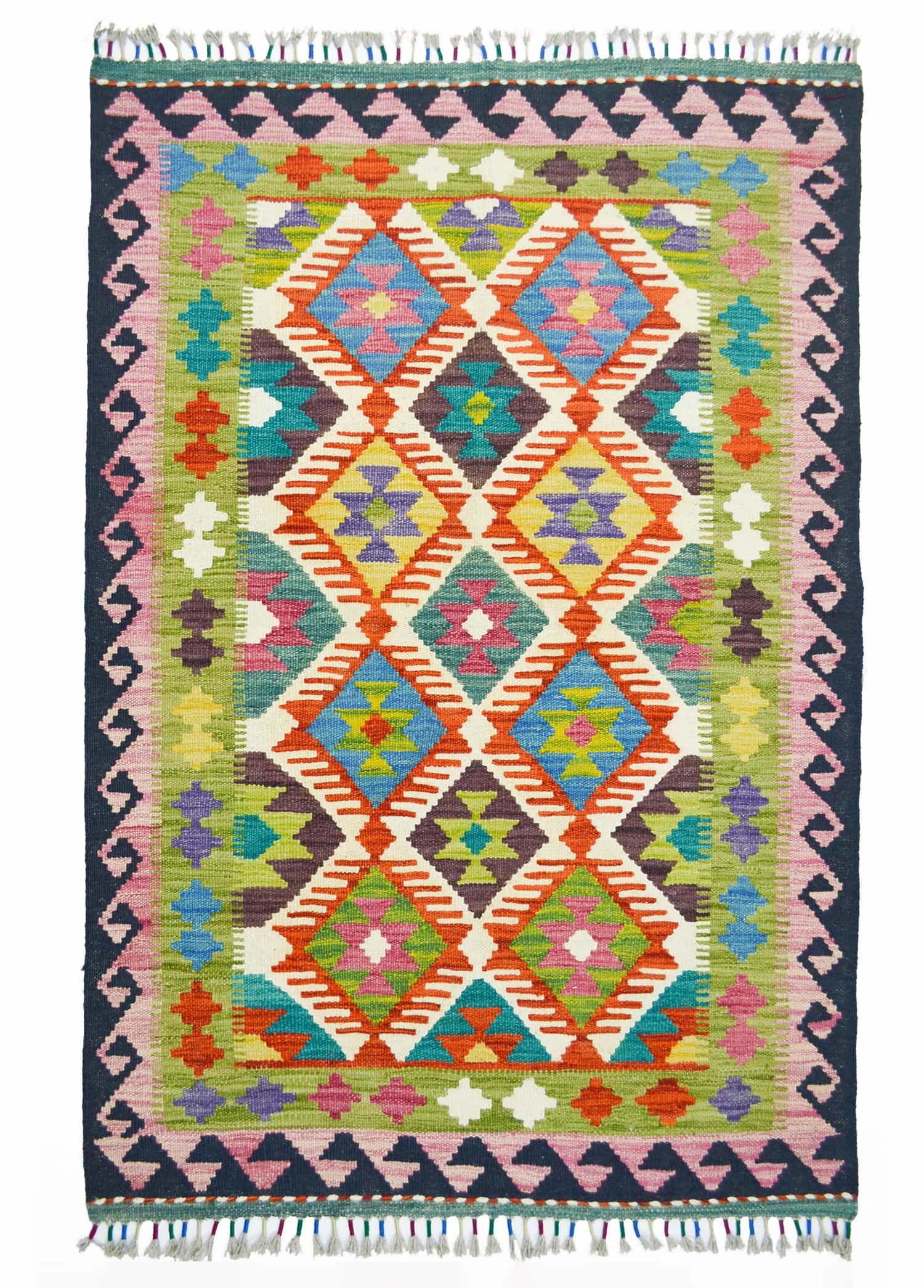 Yün İplikten El Dokuma Afgan Kilim 99x147 cm (1.46 m²)