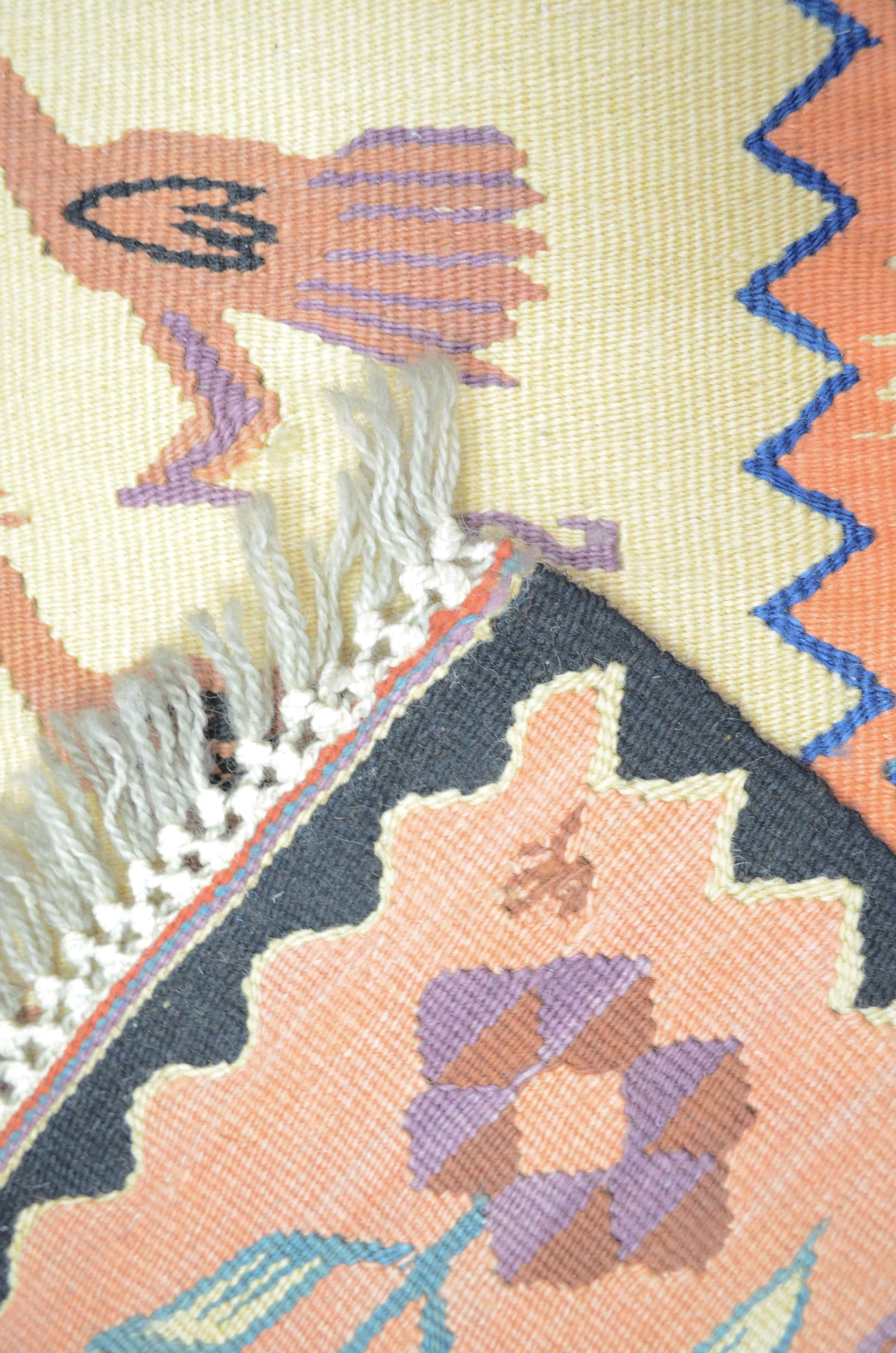 El Dokuma Pembe Tavus Kuşu Motifli Antik Süper İnce Kilim 80x120 cm (0.96 m²)