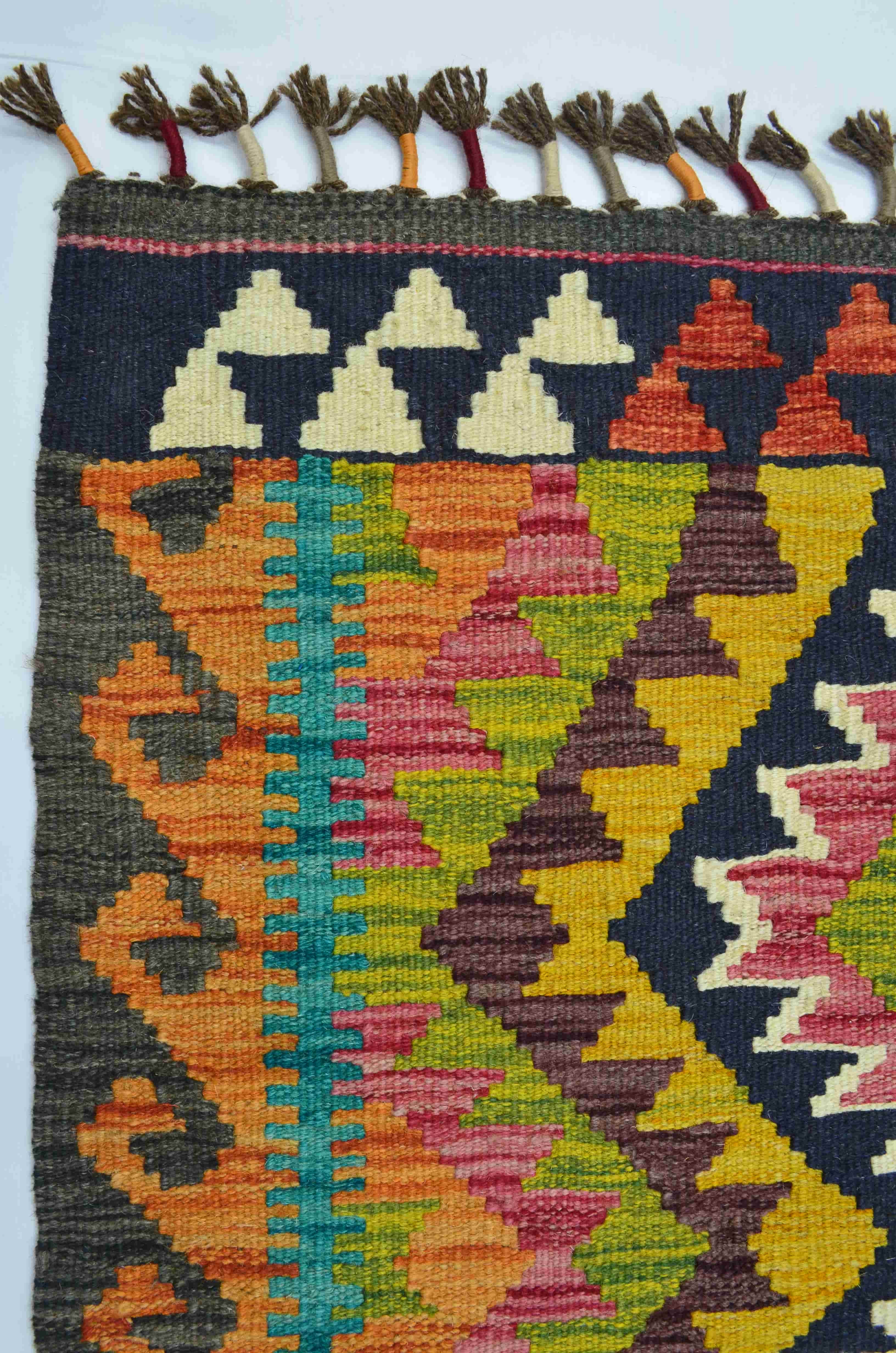 Yün İplikten El Dokuma Renkli Afgan Kilim 82x111 cm (0.91 m²)