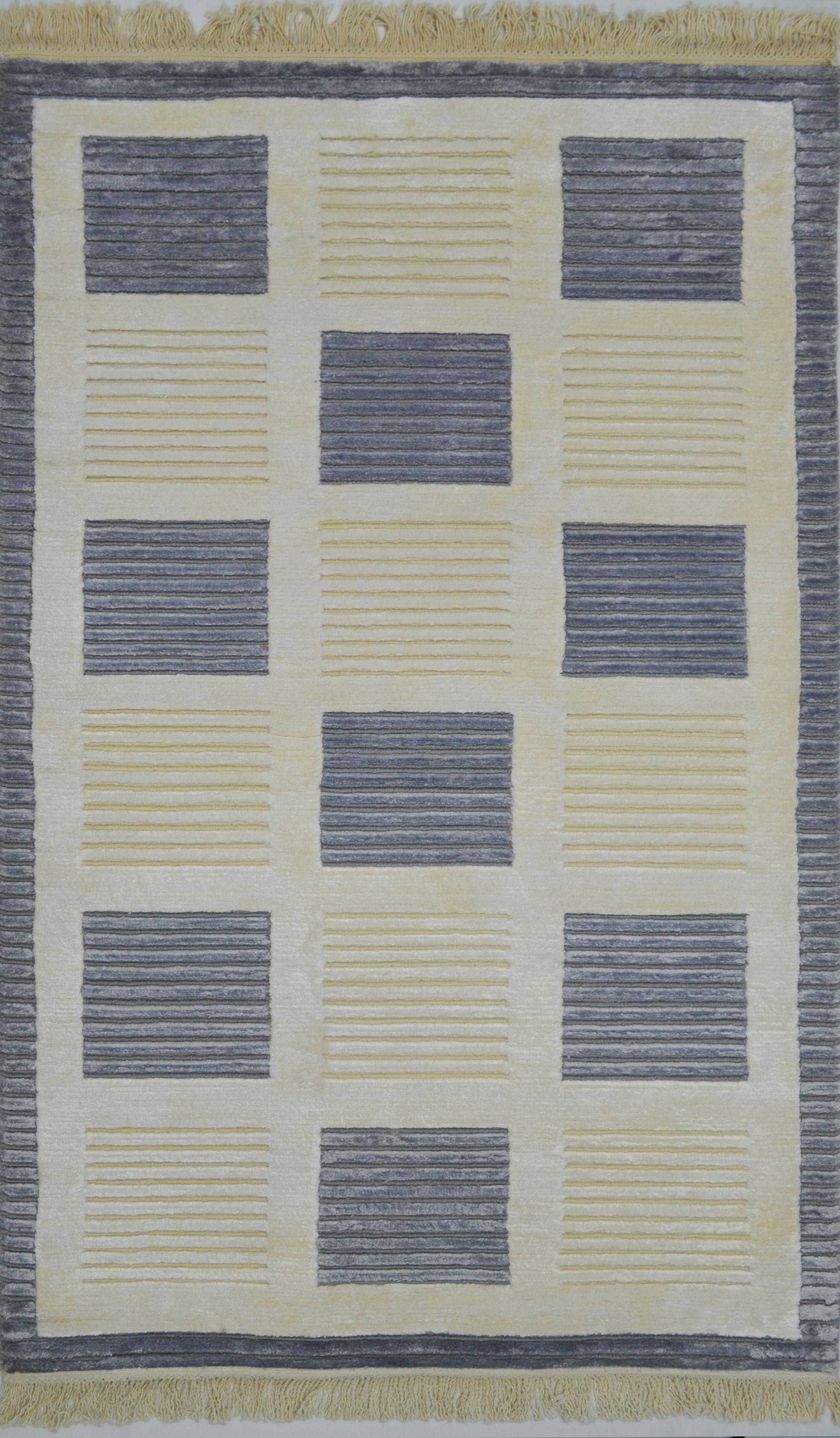 Yüksek Kalite Yünden El Dokuma Dama Desenli Gri Renk Nepal Halısı 80x150 cm (1.2 m²)