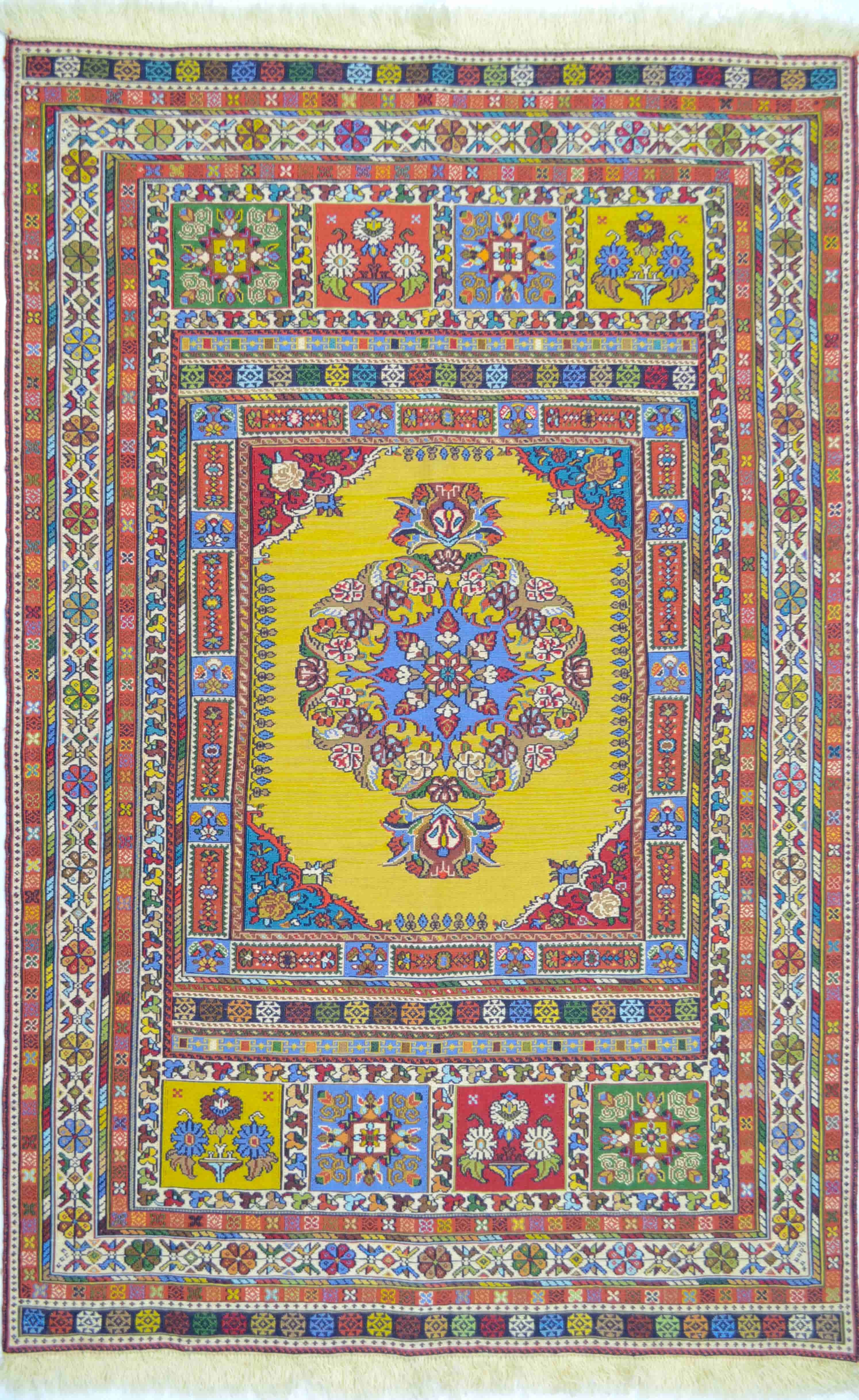 El Dokuma Sarı Renk İran Sumak Kilim 100x150 cm (1.5 m²)