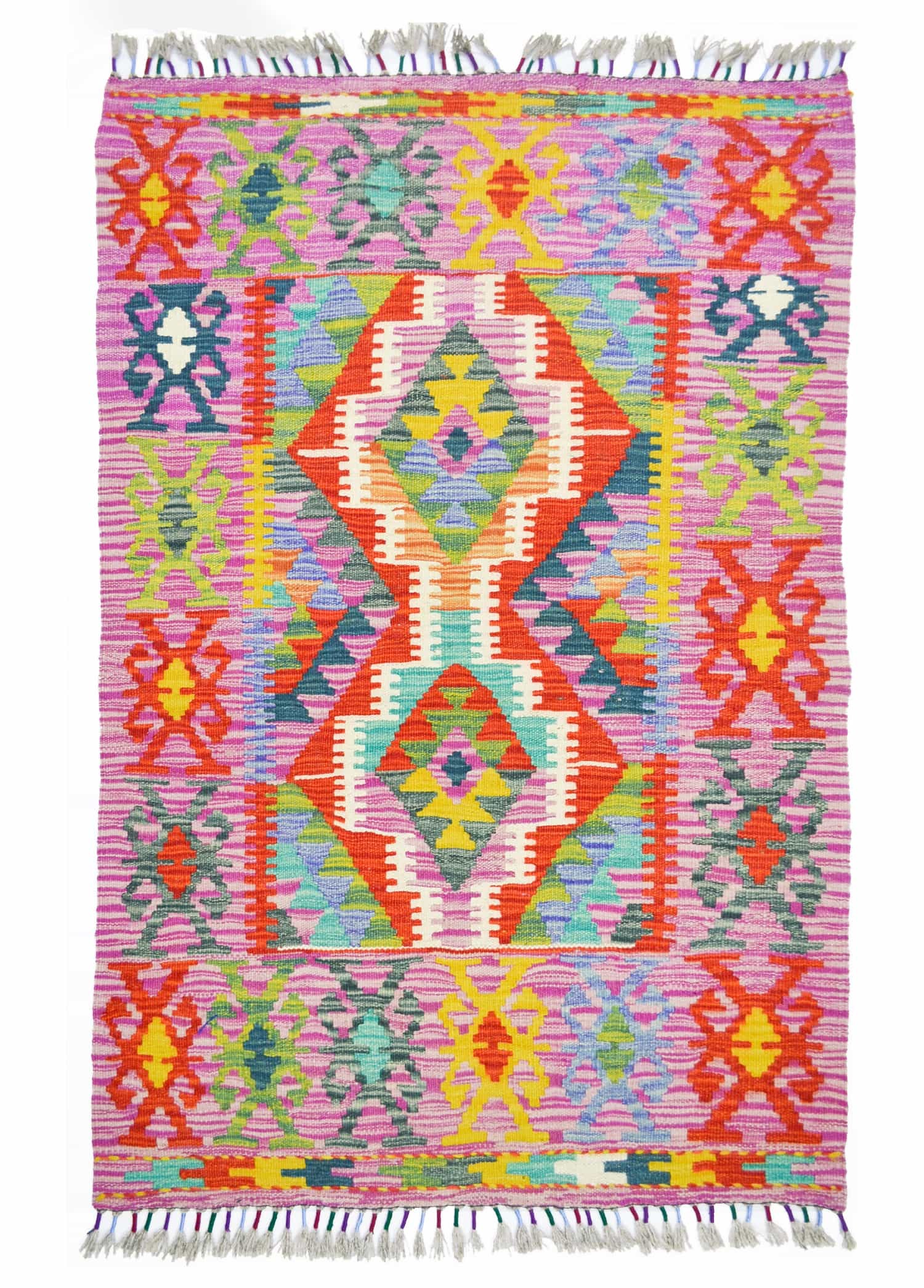 Yün İplikten El Dokuma Eflatun Renk Afgan Kilim 83x133 cm (1.1 m²)