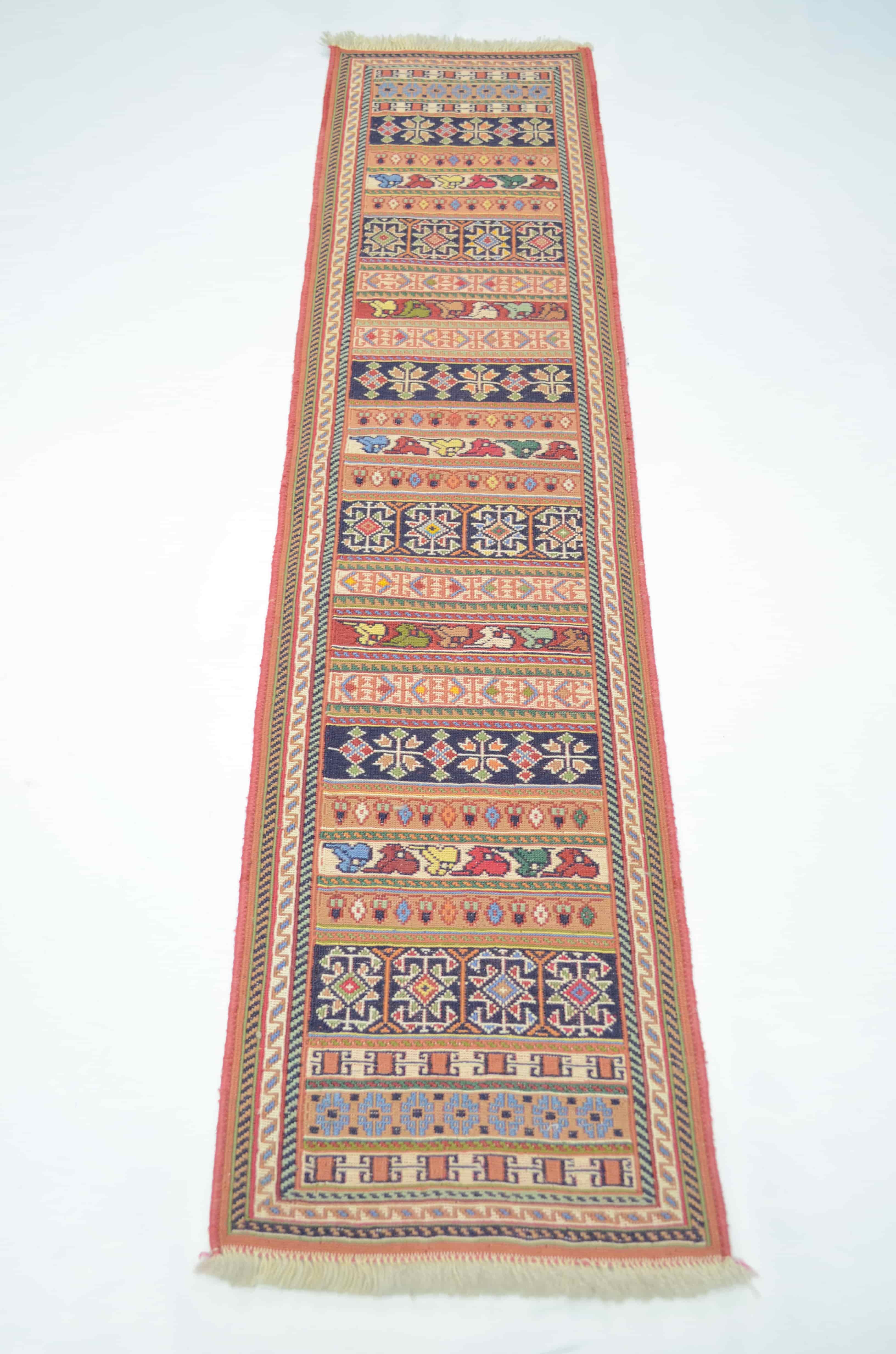 İran Zolanvari El Dokuma Kiremit Rengi Sumak Kilim Yolluk 34x143 cm (0,49 m²)