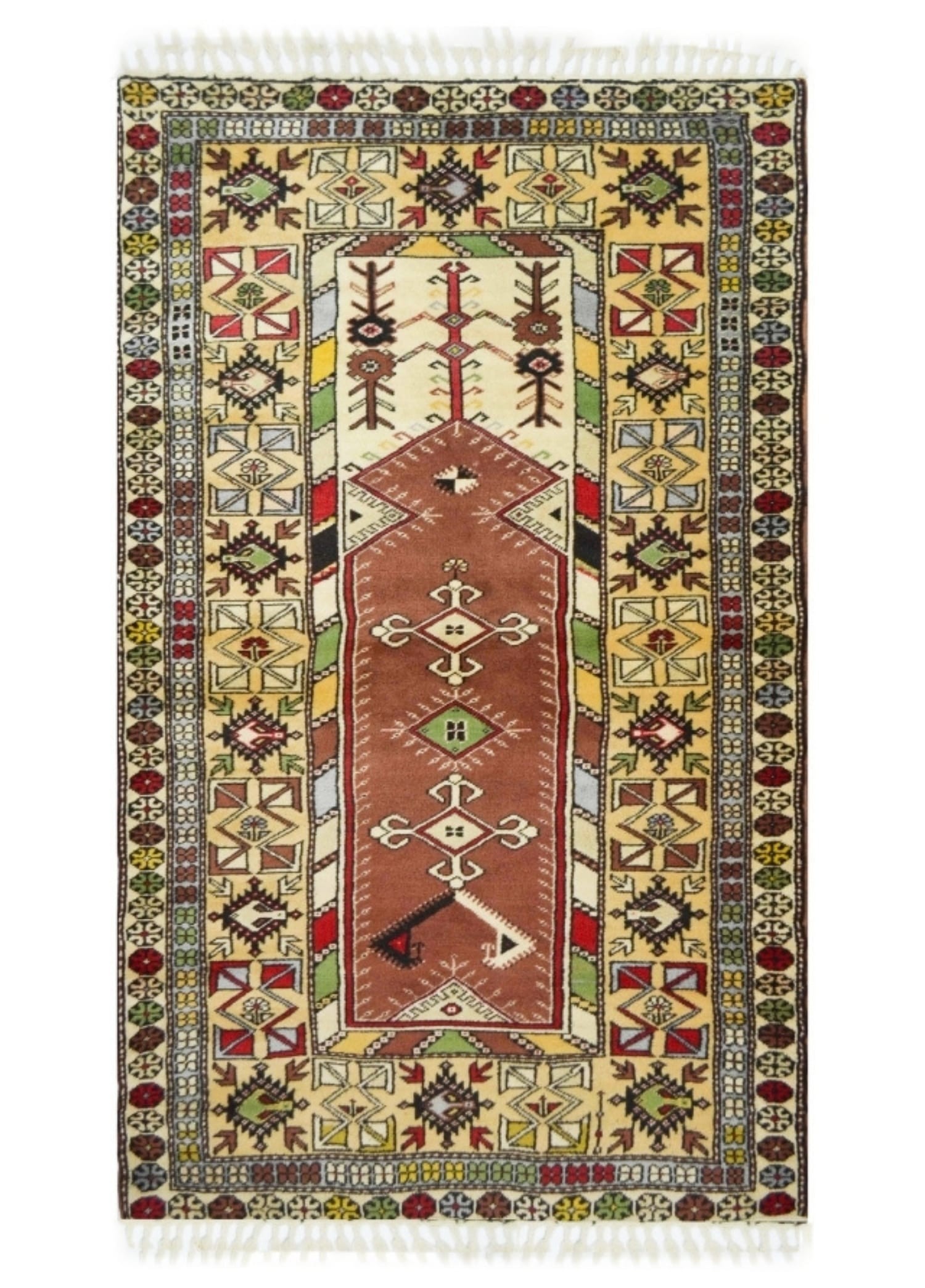 El Dokuma Bozalan Milas Halı Bej ve Kiremit Renk 120x233 cm (2.8 m²)