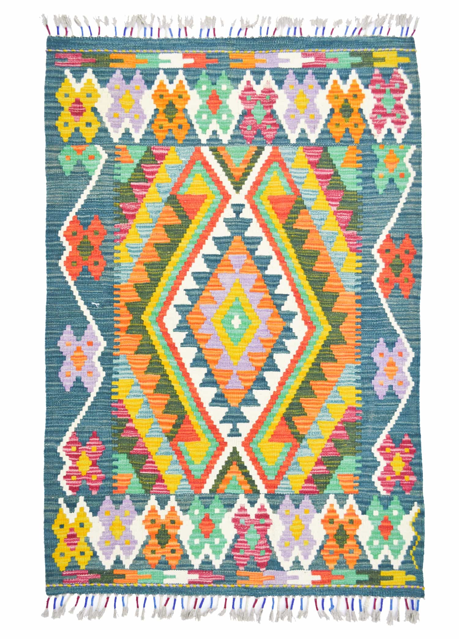 Yün İplikten El Dokuma Koyu Yeşil Afgan Kilim 82x122 cm (1 m²)