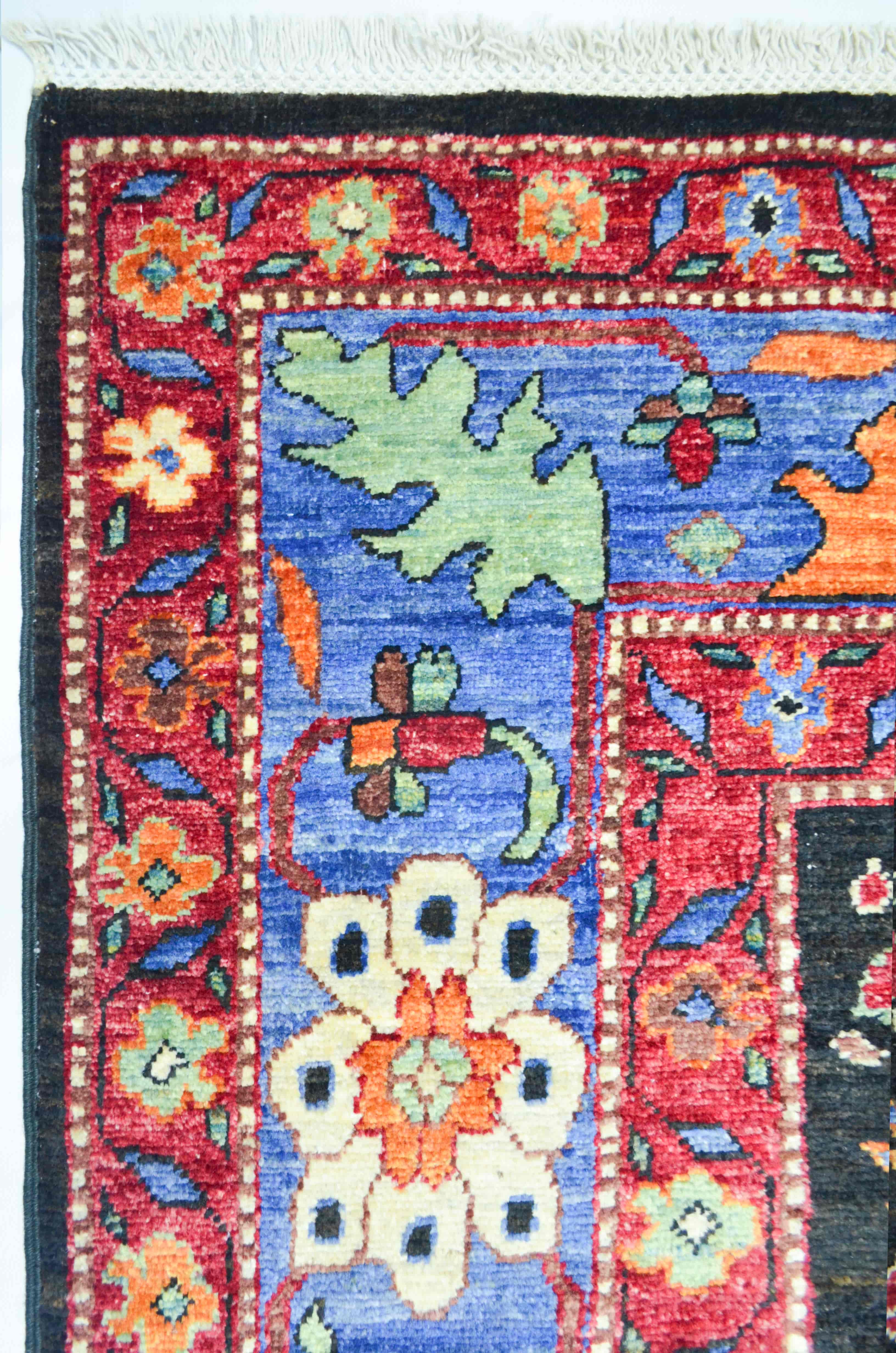 Yünden El Dokuma Hayat Ağacı Motifli Afgan Halısı 147x179 cm (2.63 m²)