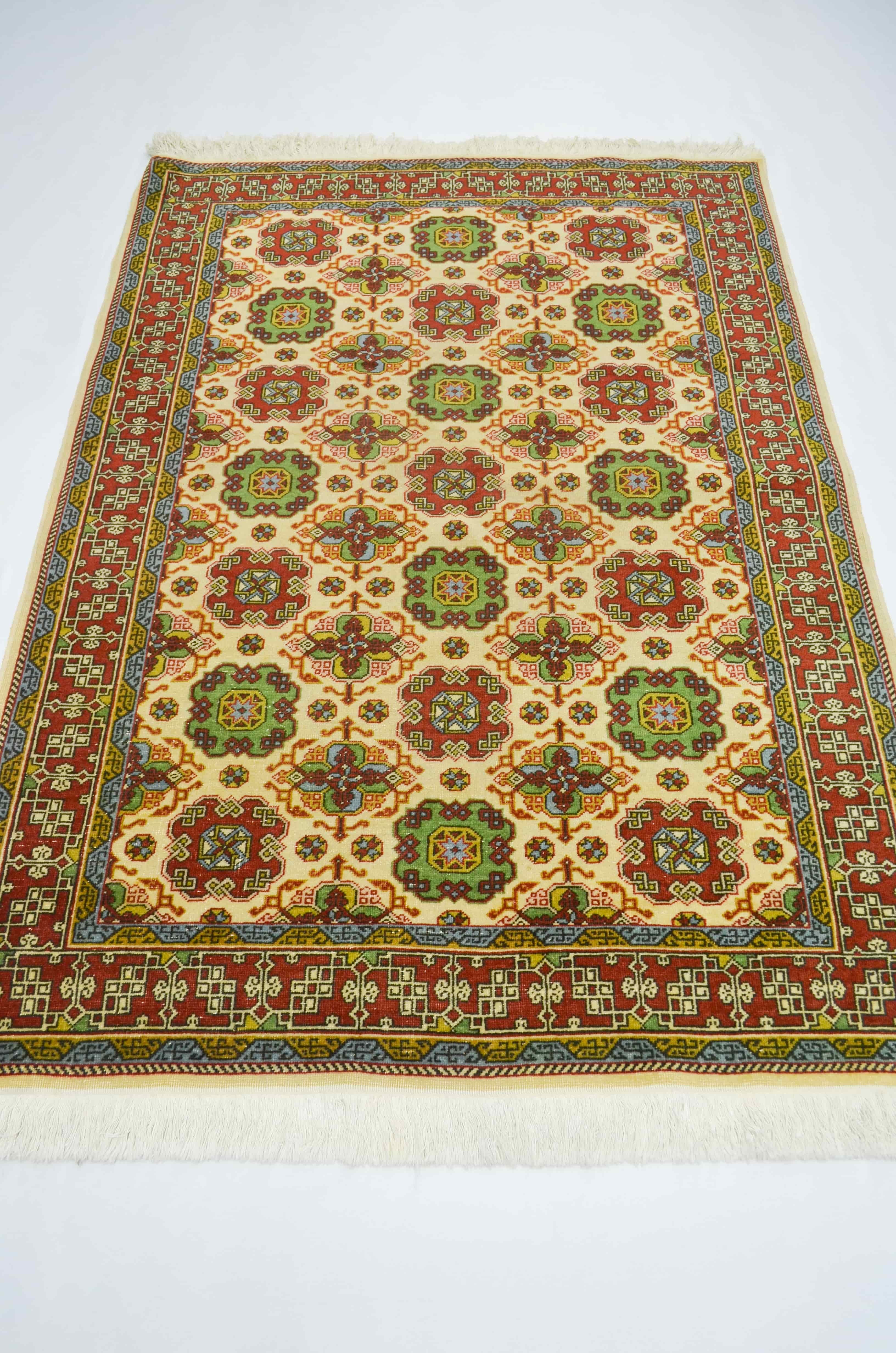 Vintage Buhara Desenli Yünden El Dokuma Hereke Halısı 119x167 cm (1.99 m²)
