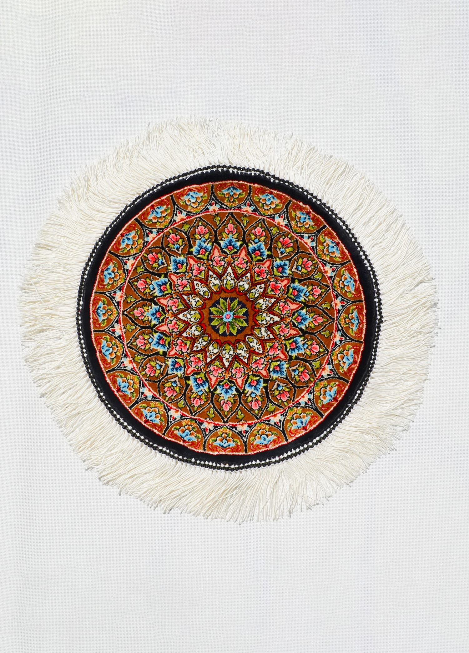 Geleneksel Desenli Yuvarlak İpek Minyatür Halı 30x30 cm (0.07 m²)