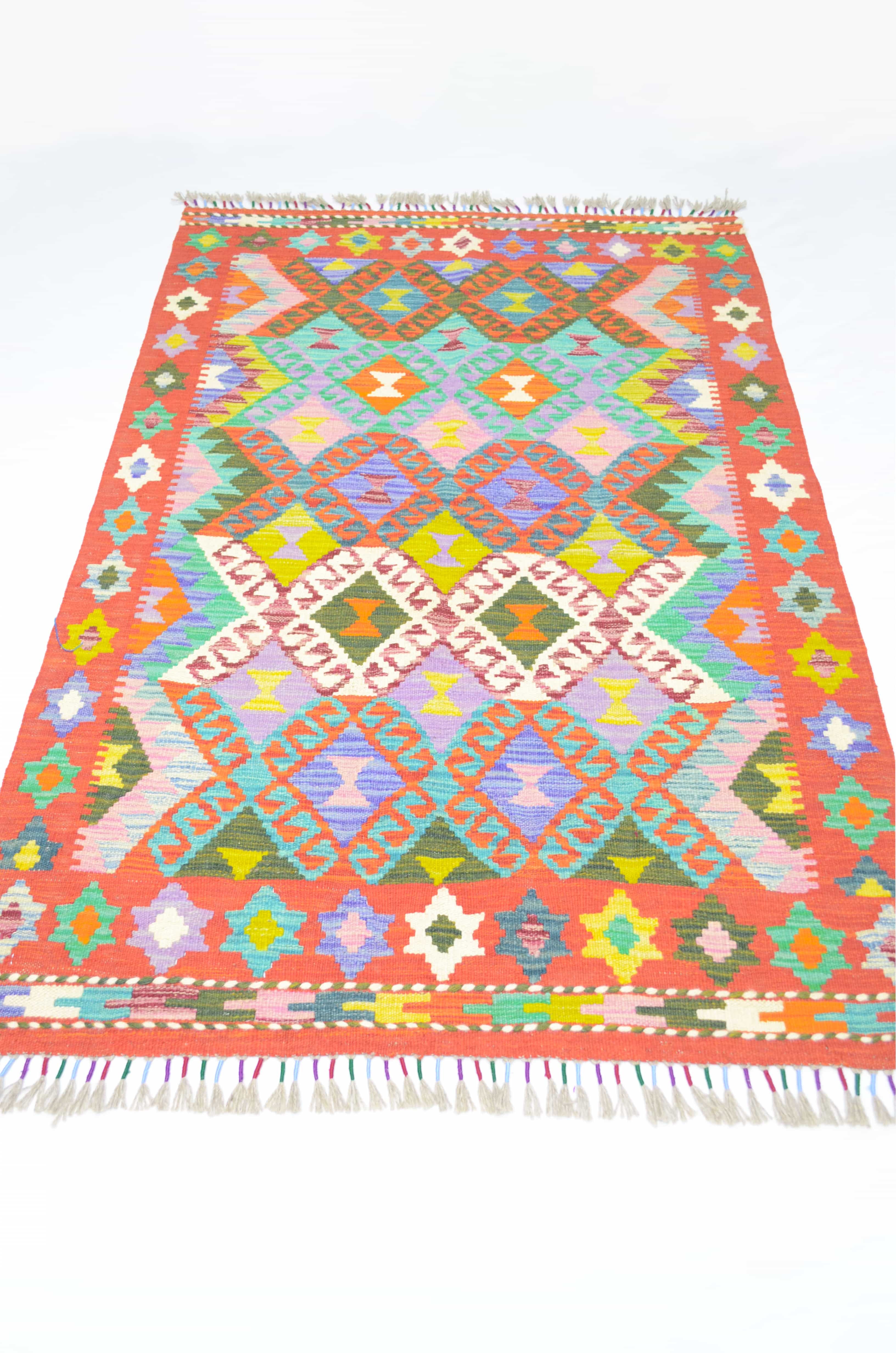 Yün İplikten El Dokuma Kırmızı Renk Afgan Kilim 100x150 cm (1.5 m²)