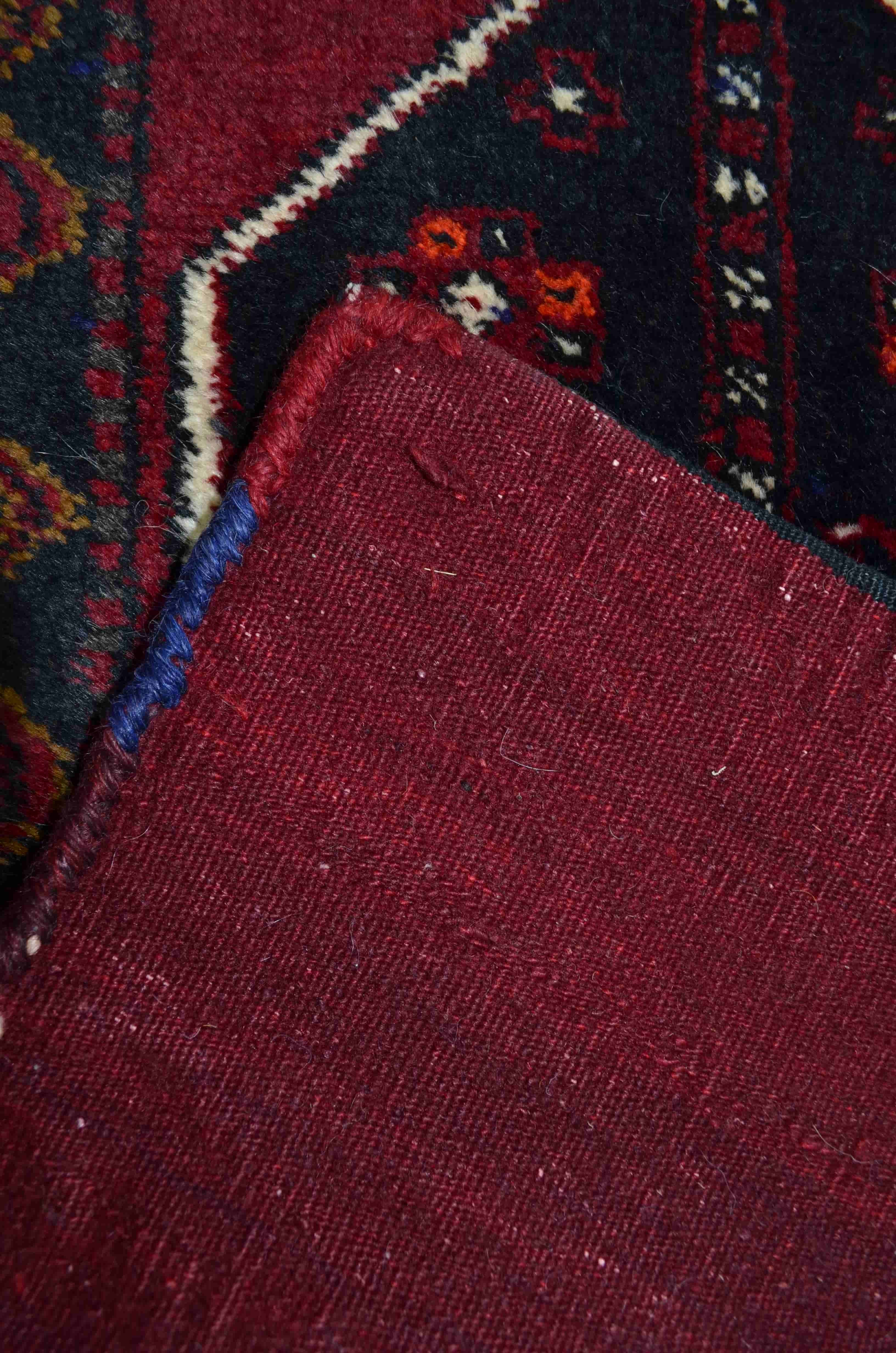 Vintage Sivas Kangal El Dokuma Bordo ve Siyah Renk Yün Yastık Kilim 56x118 cm (0,66 m²)