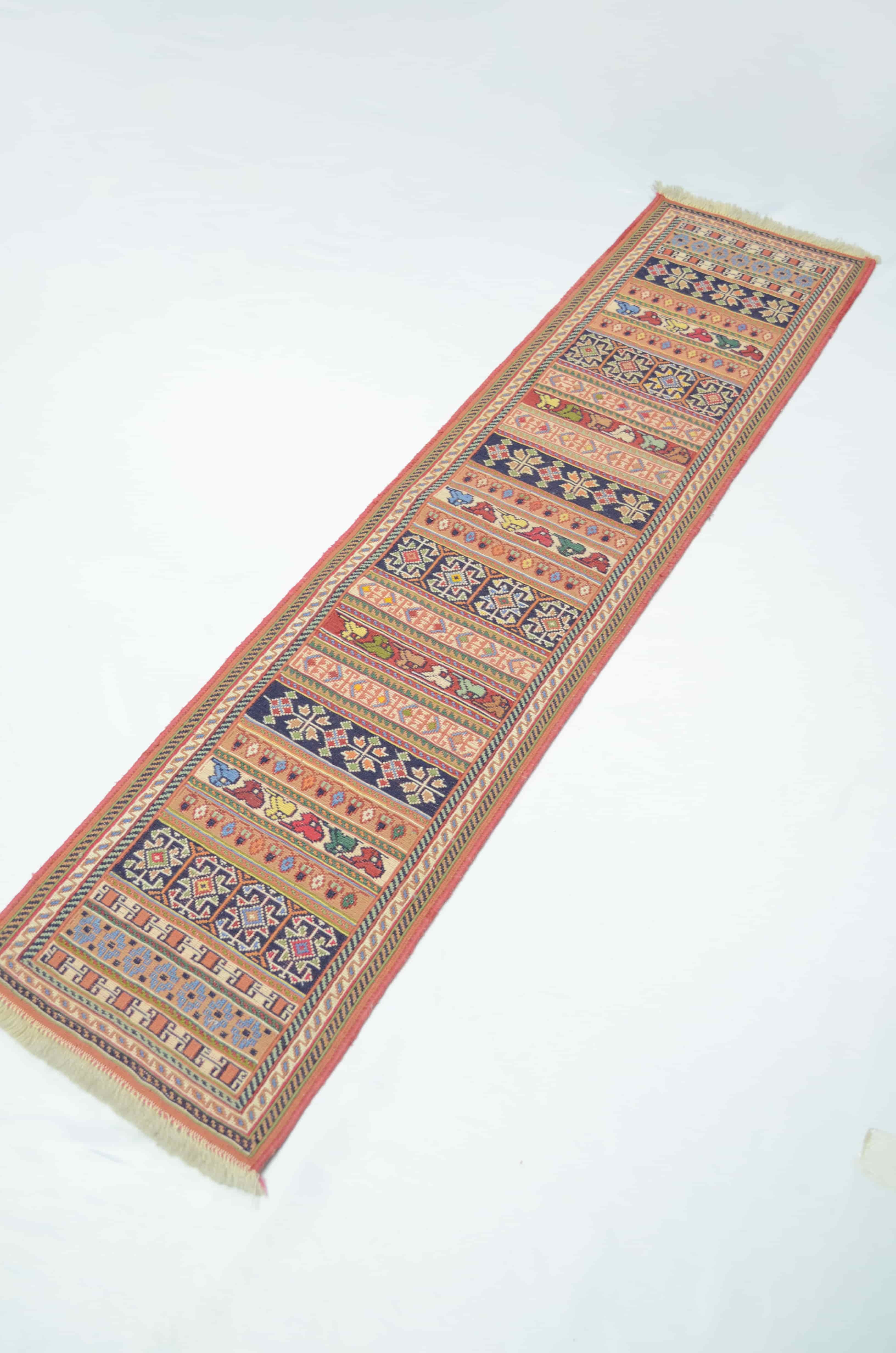İran Zolanvari El Dokuma Kiremit Rengi Sumak Kilim Yolluk 34x143 cm (0,49 m²)