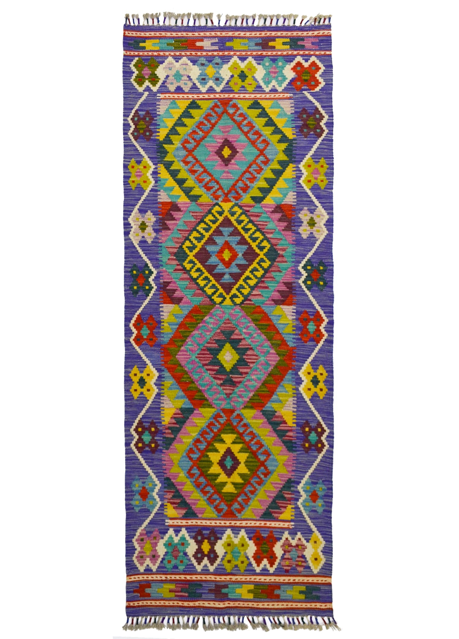 Yün İplikten El Dokuma Mor Renk Afgan Kilim Yolluk 67x212 cm (1.42 m²)