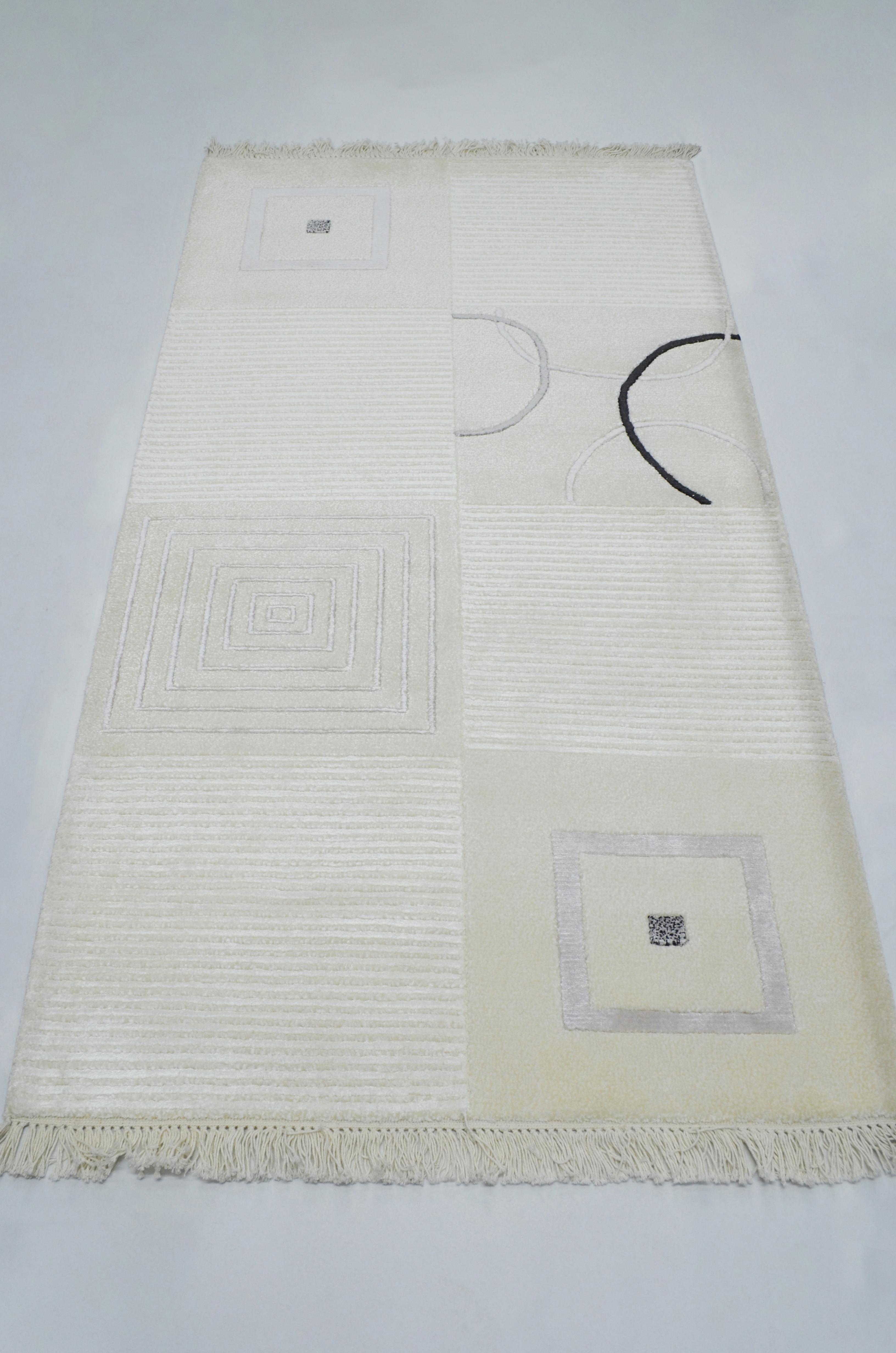 Yüksek Kalite Yünden El Dokuma Krem Renk Nepal Halısı 80x150 cm (1.2 m²)
