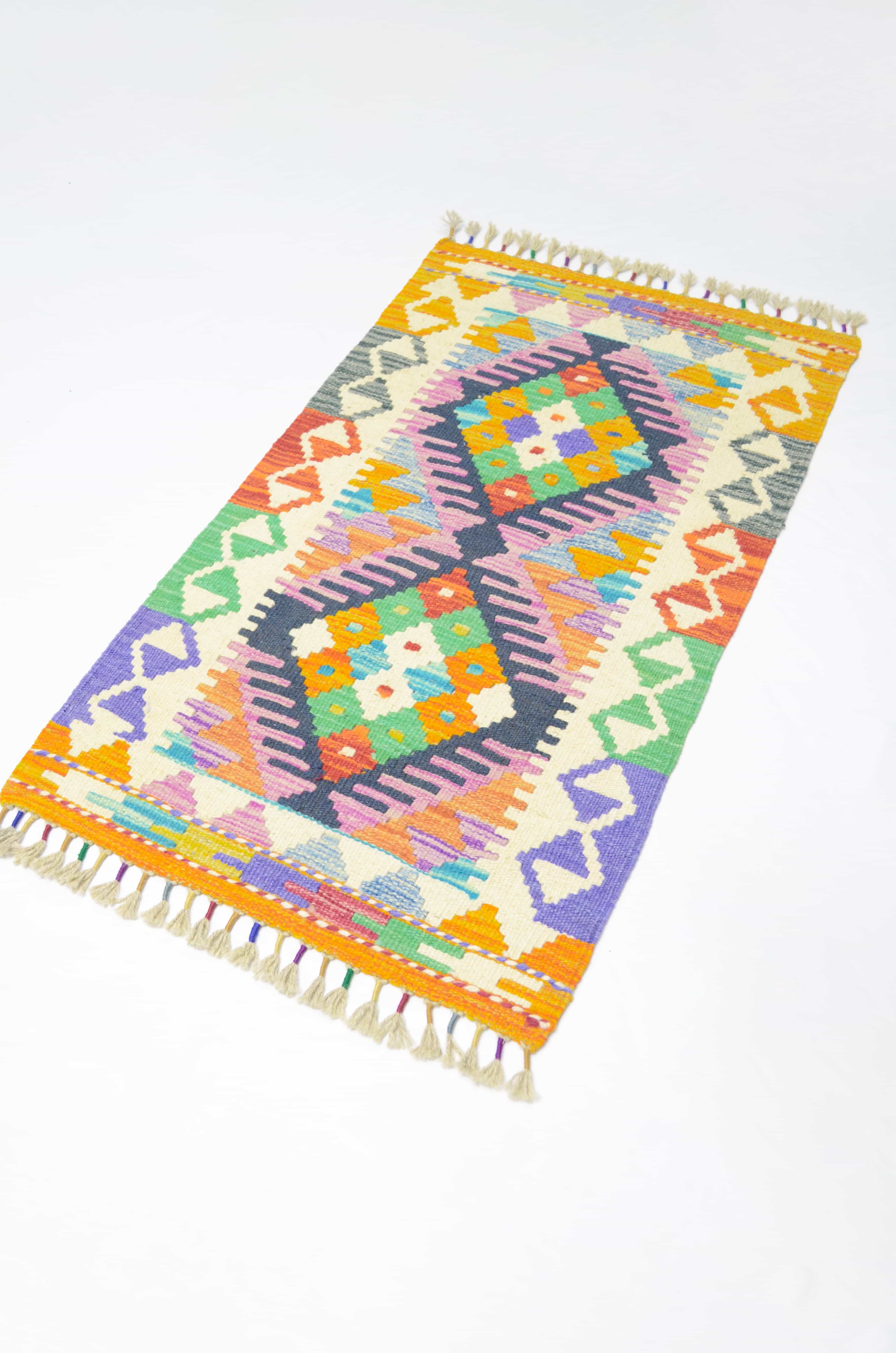 Yün İplikten El Dokuma Afgan Kilim 57x97 cm (0.55 m²)
