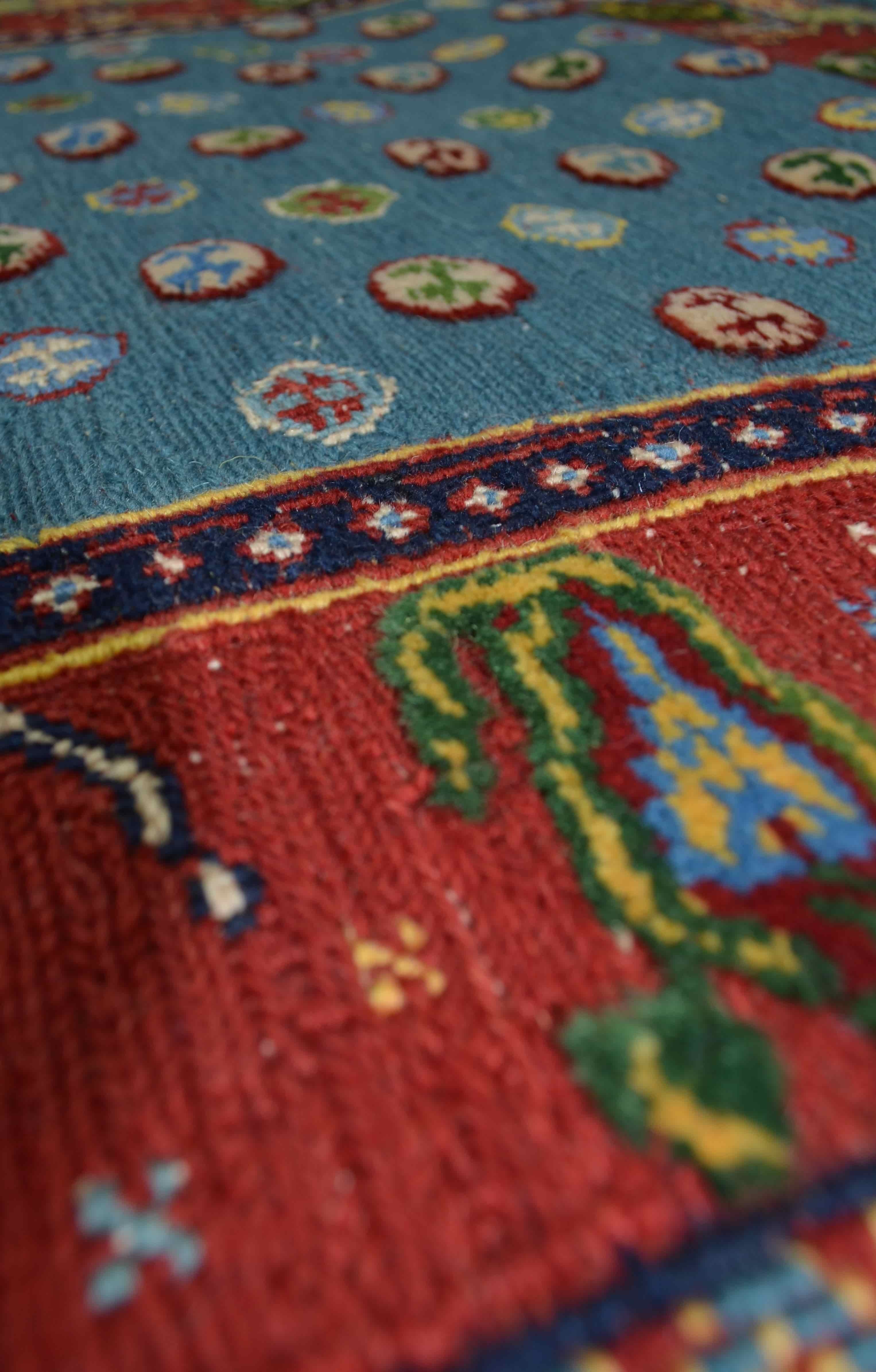 İran Zolanvari El Dokuma Kırmızı ve Mavi Yün Sumak Kilim 146x186 cm (2,71 m²)