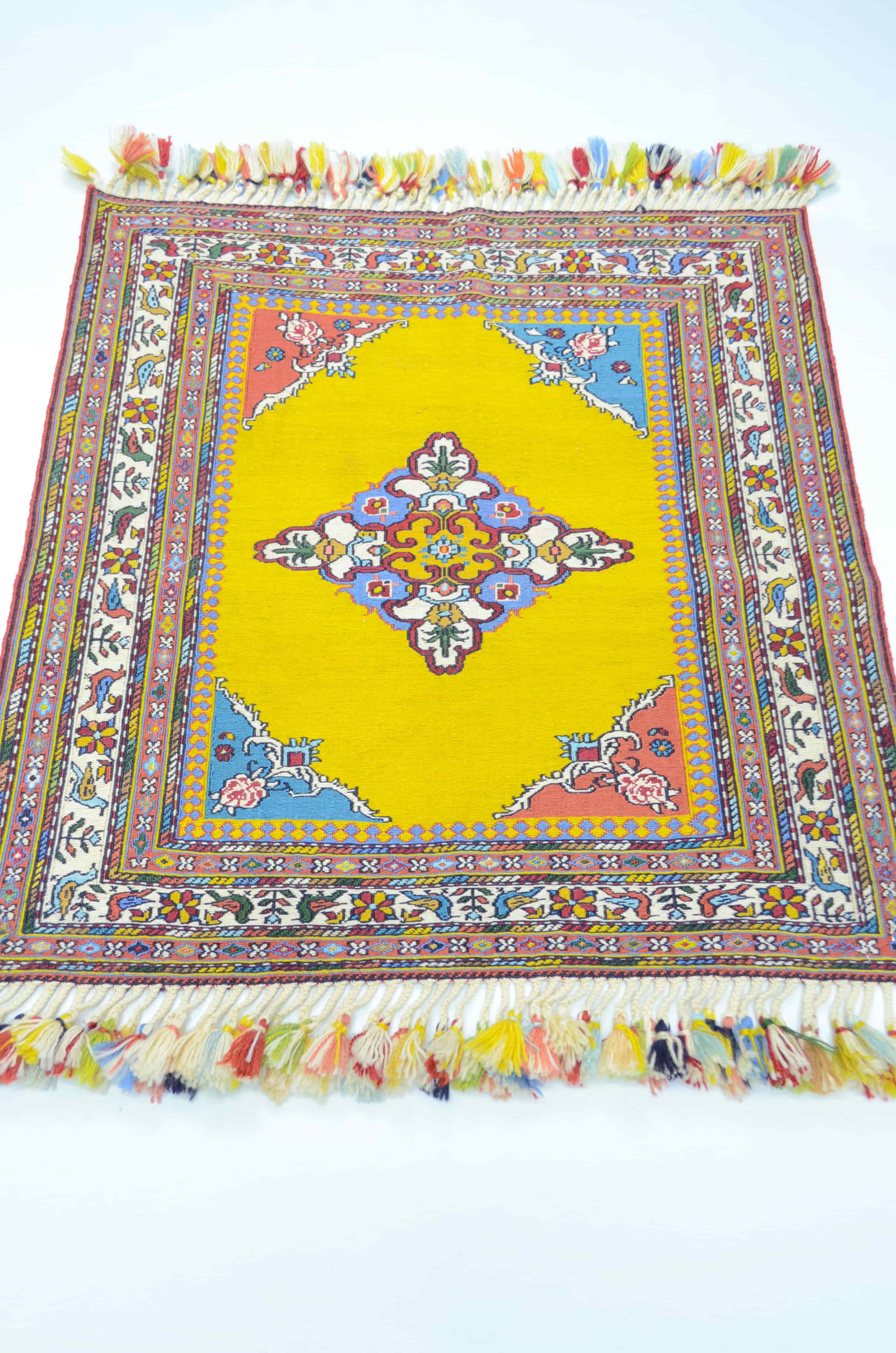 El Dokuma Sarı Renk İran Sumak Kilim 78x83 cm (0.65 m²)