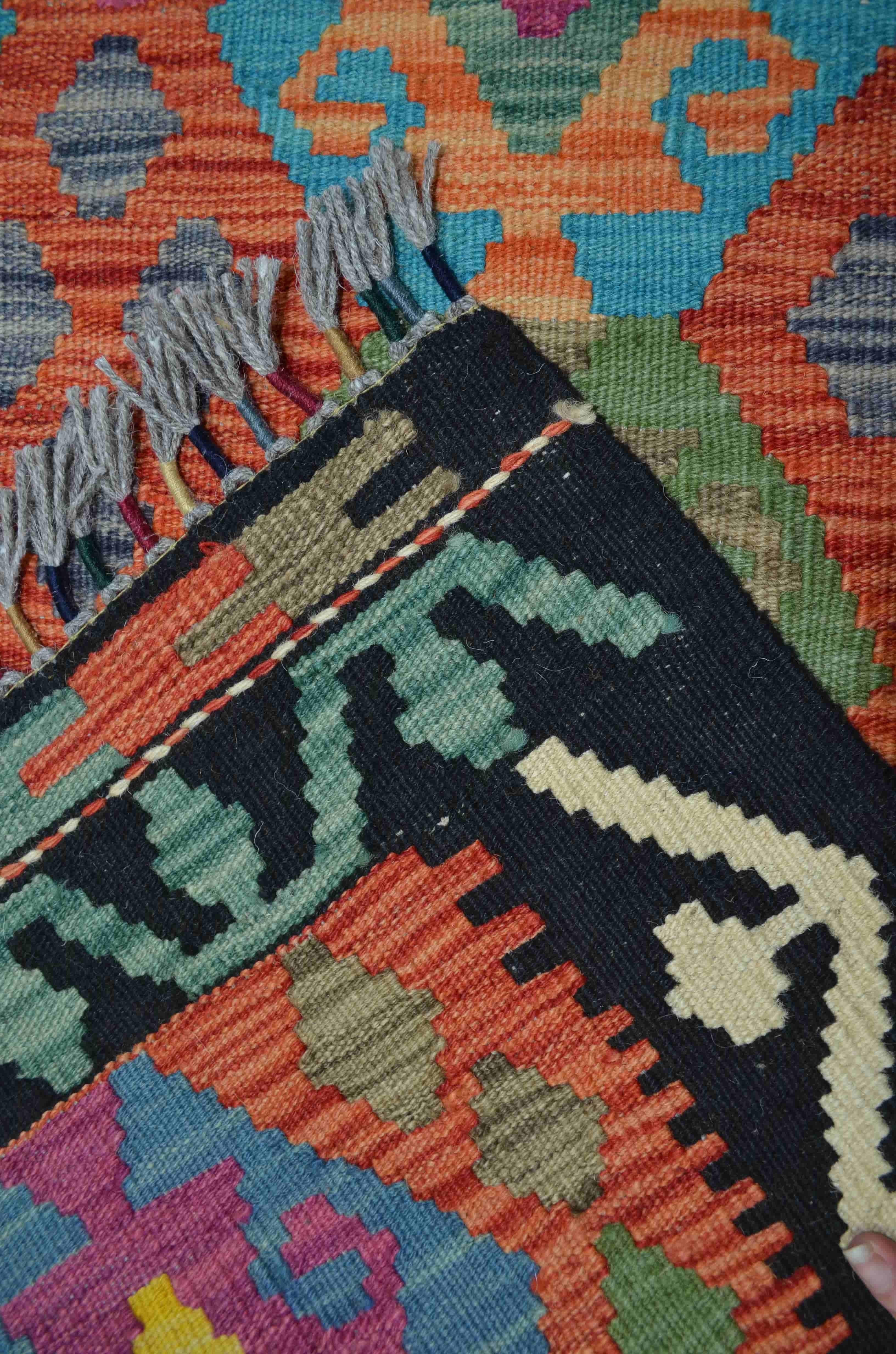 Yün İplikten El Dokuma Turuncu Afgan Kilim Yolluk 86x300 cm (2.58 m²)