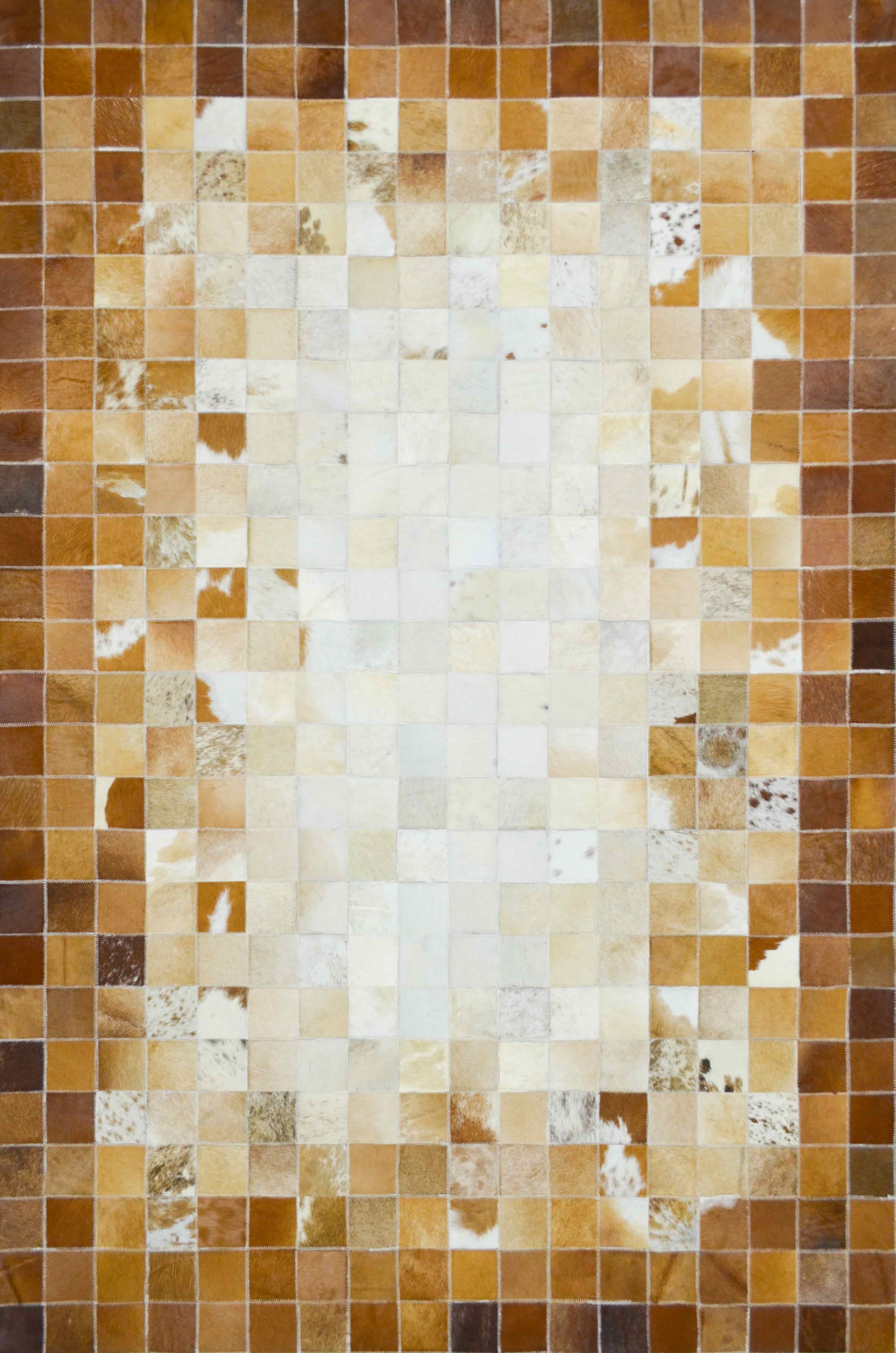 Krem ve Kahverengi Ombre Geçişli Deri Patchwork Halı 120x180 cm (2,16 m²)