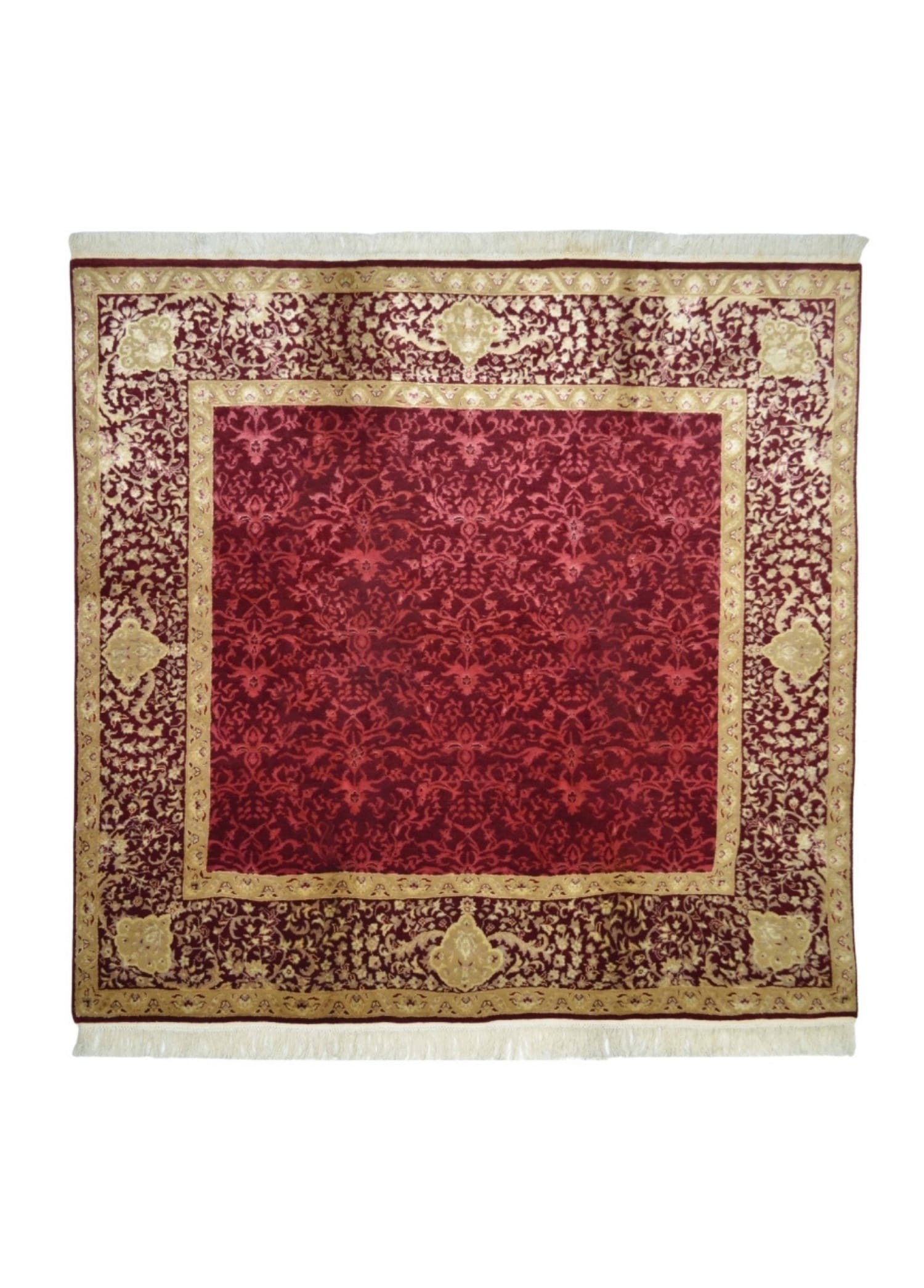 Hürrem İpekli Uşak El Dokuma Halı Bordo ve Altın Renk 148x158 cm (2.34 m²)