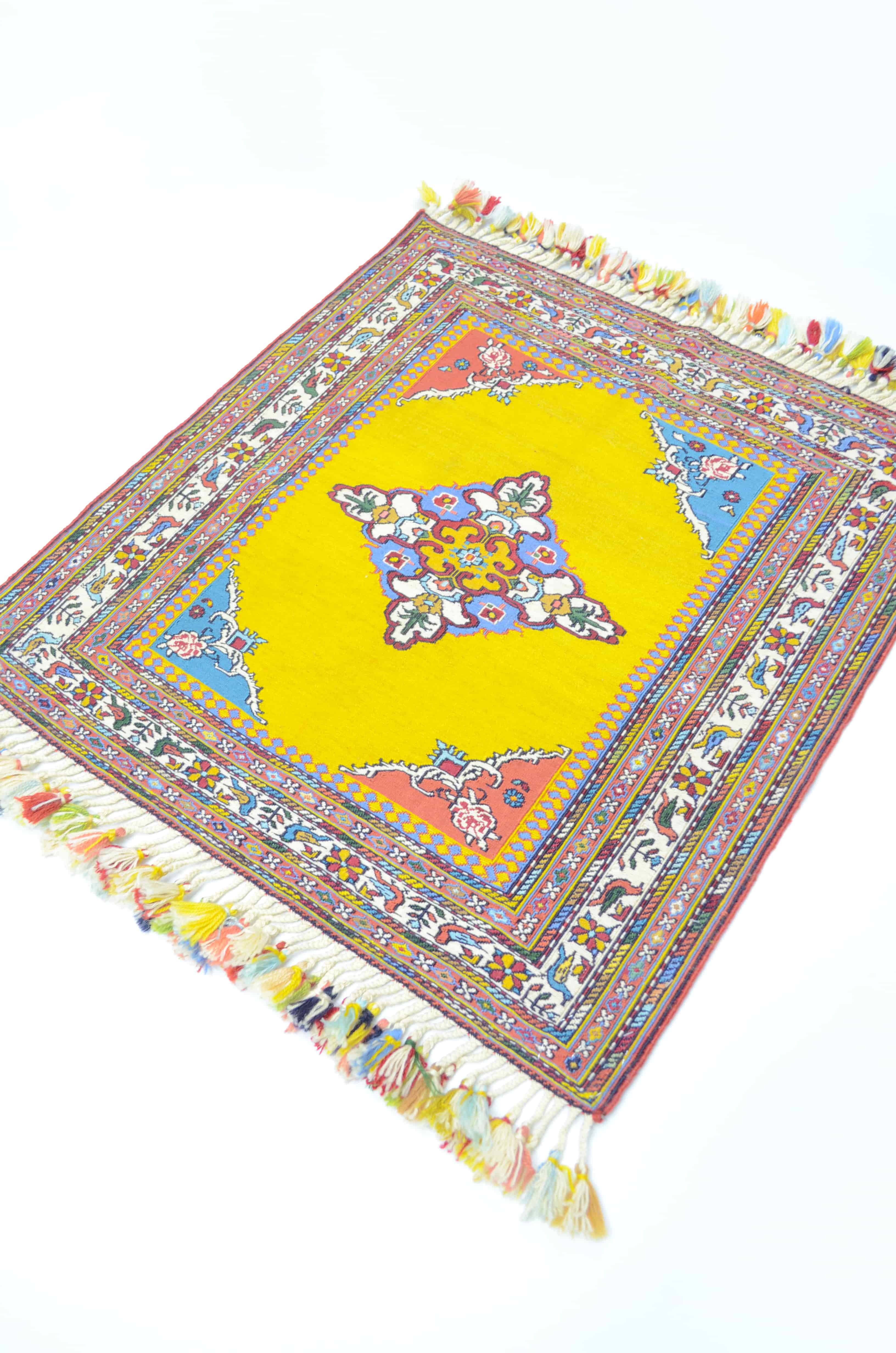 El Dokuma Sarı Renk İran Sumak Kilim 78x83 cm (0.65 m²)