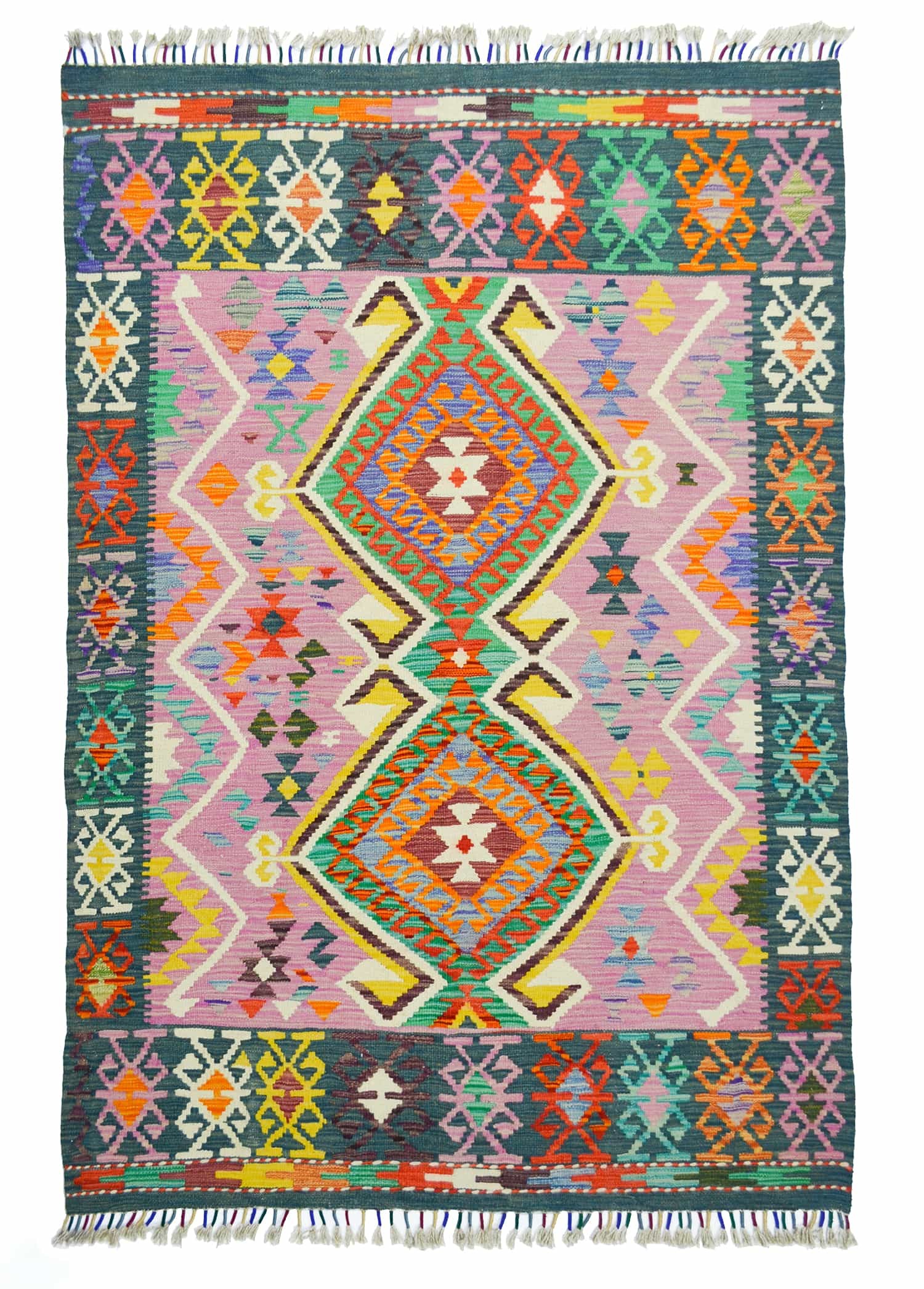Yün İplikten El Dokuma Eflatun Renk Afgan Kilim 124x176 cm (2.18 m²)