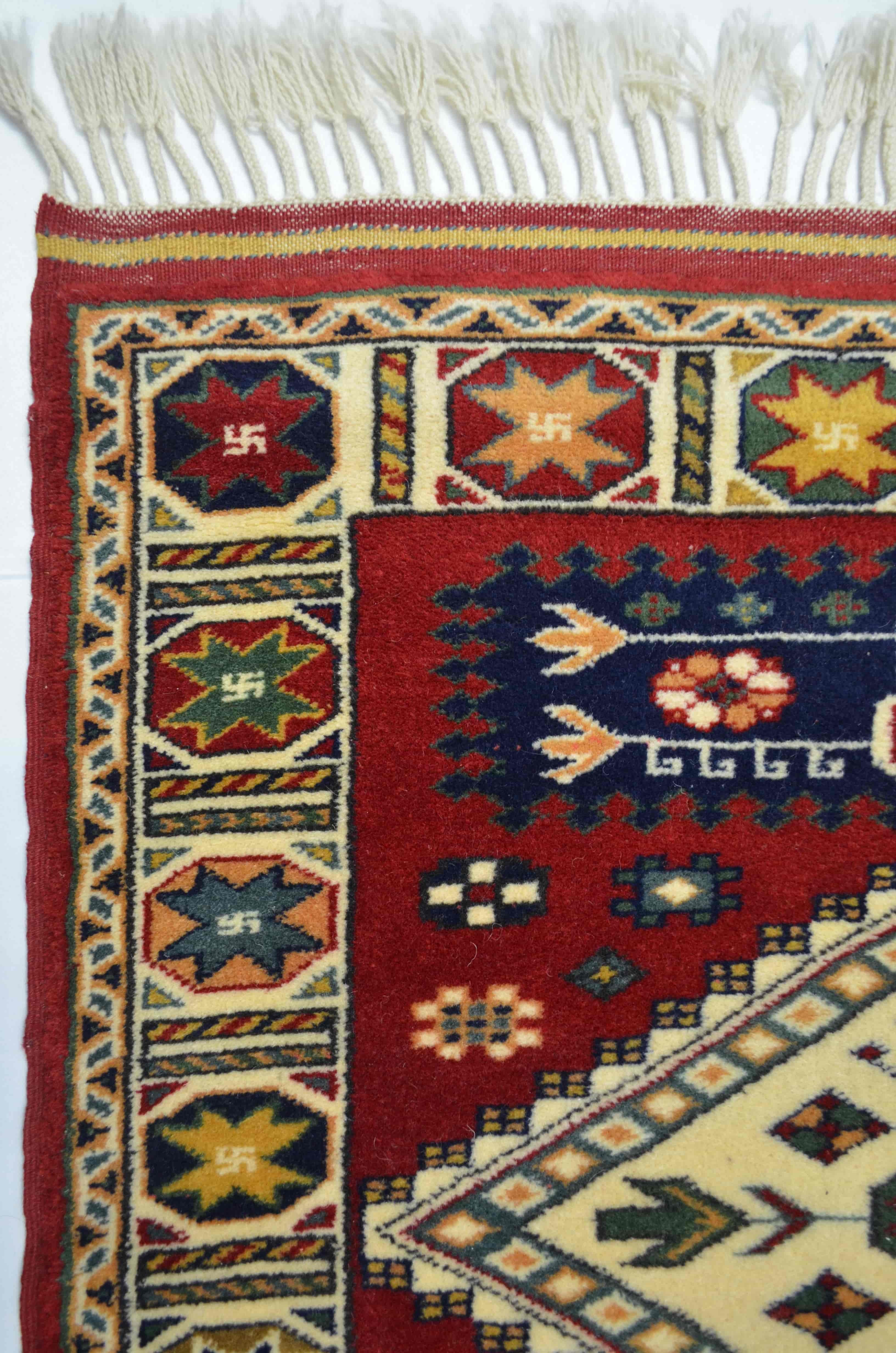 Antik Yörük El Dokuma Halısı Krem ve Kırmızı Renk 78x108 cm (0.84 m²)