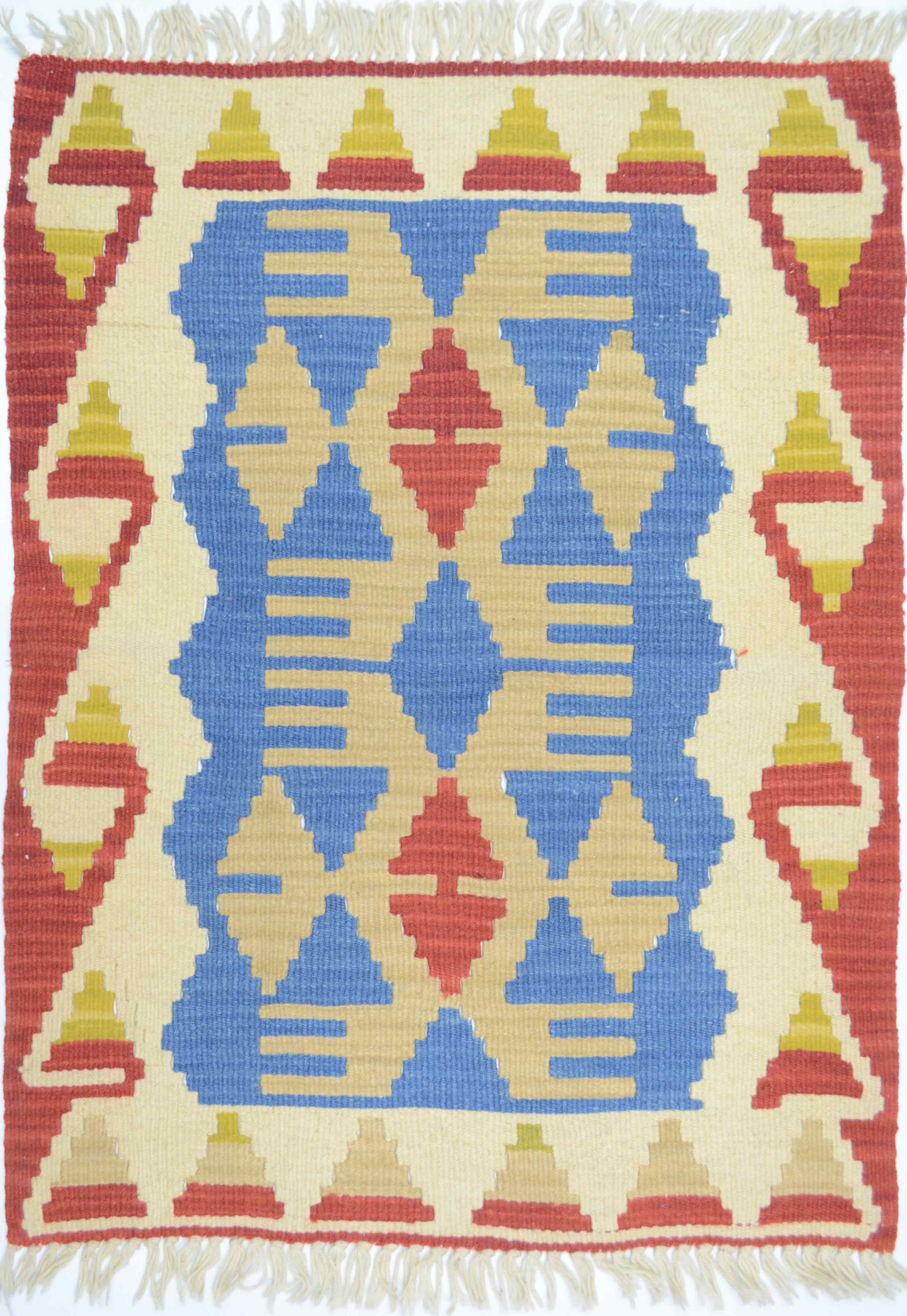 El Dokuma Kırmızı ve Mavi Renk Uşak Kilim 66x84 cm (0,55 m²)