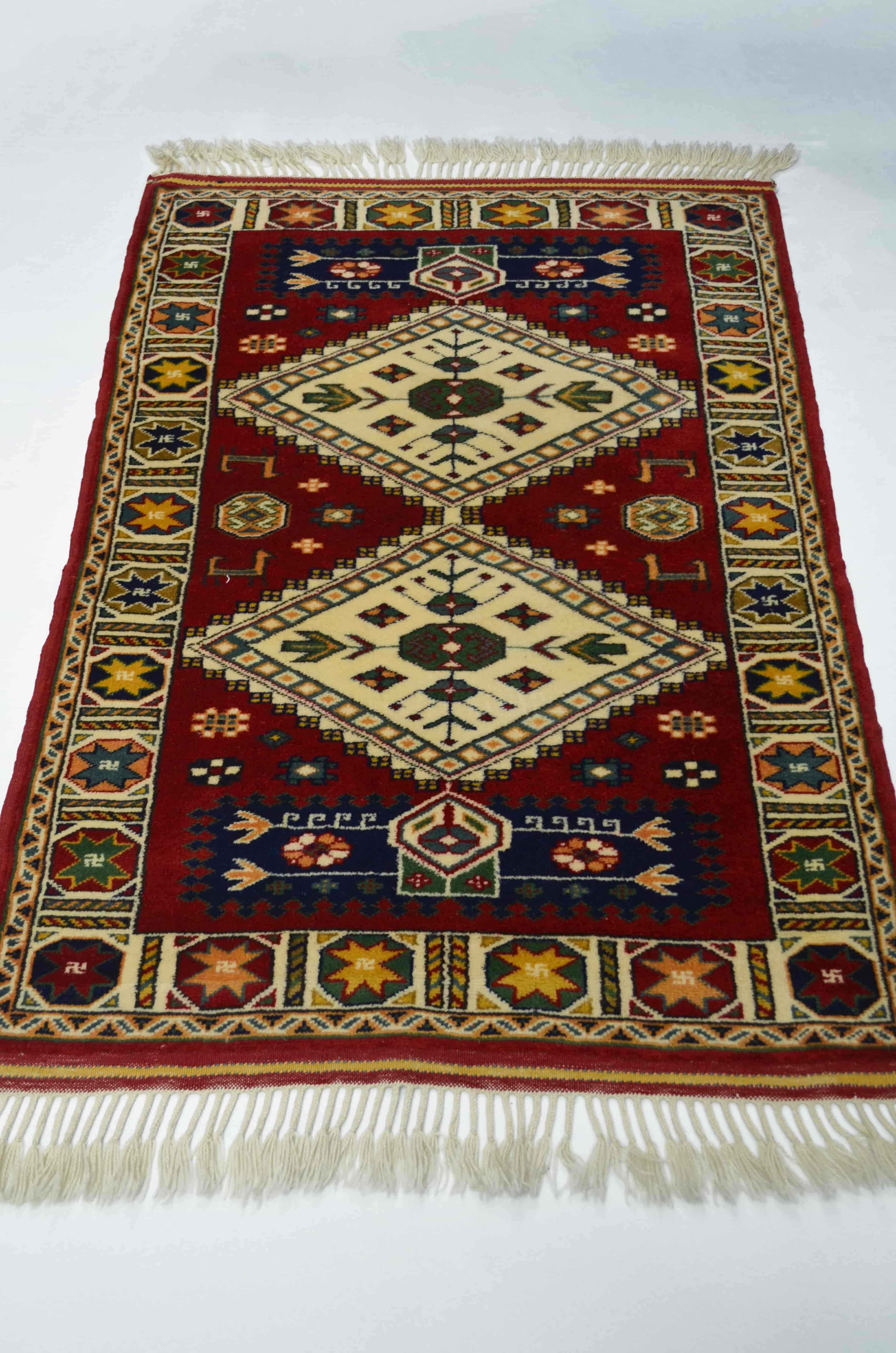 Antik Yörük El Dokuma Halısı Krem ve Kırmızı Renk 78x124 cm (0.96 m²)