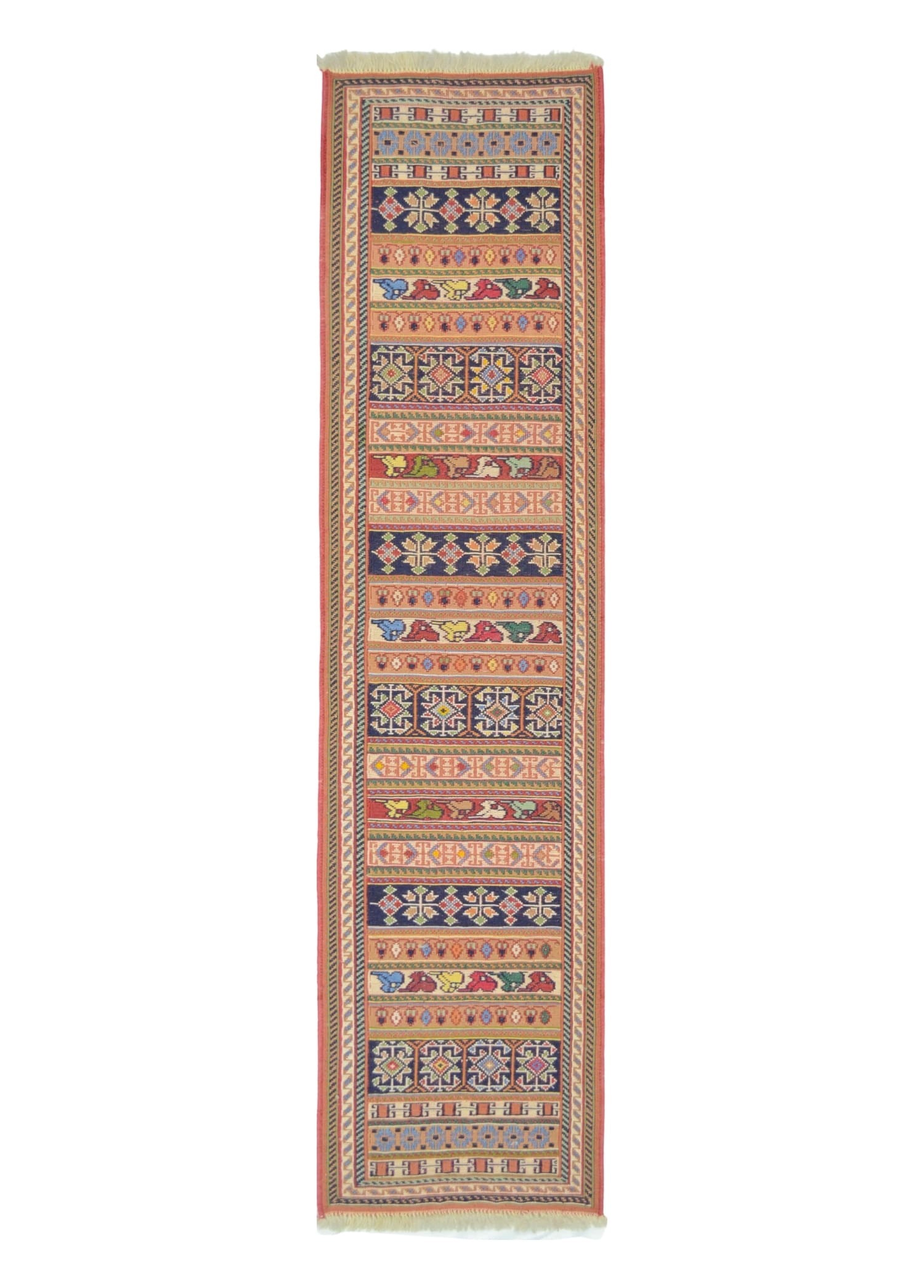 İran Zolanvari El Dokuma Kiremit Rengi Sumak Kilim Yolluk 34x143 cm (0,49 m²)