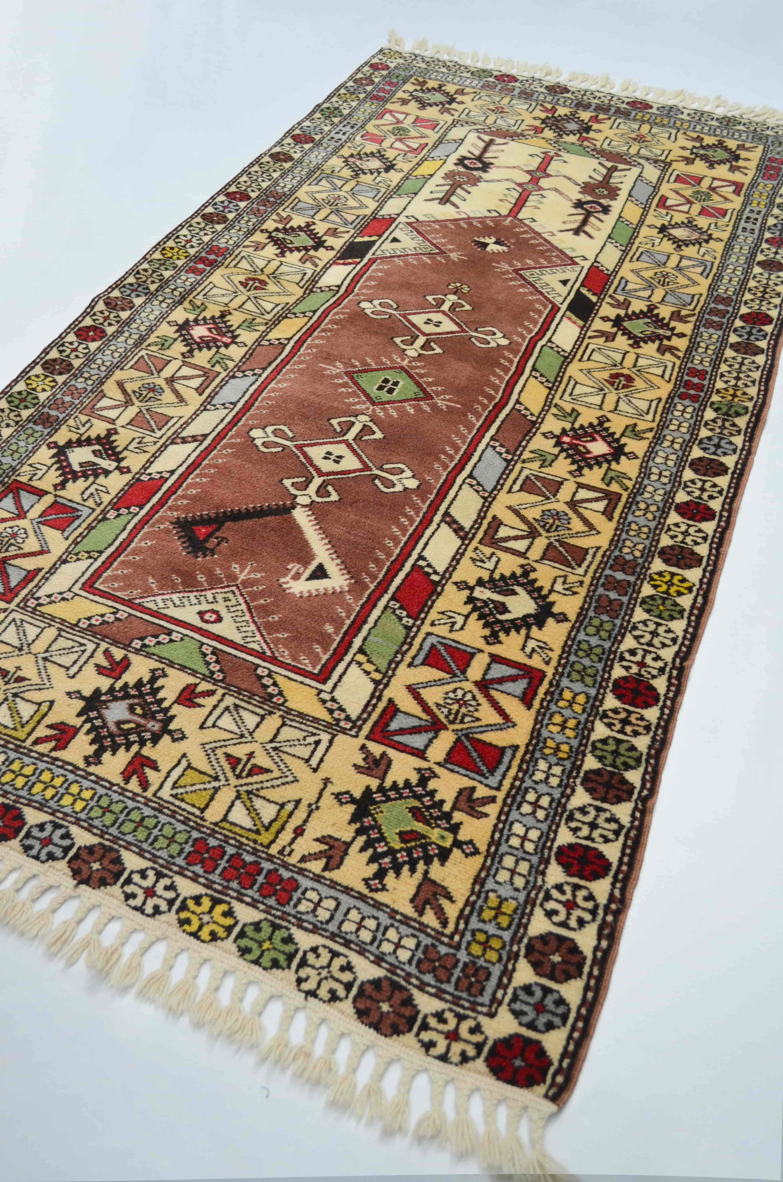 El Dokuma Bozalan Milas Halı Bej ve Kiremit Renk 120x233 cm (2.8 m²)