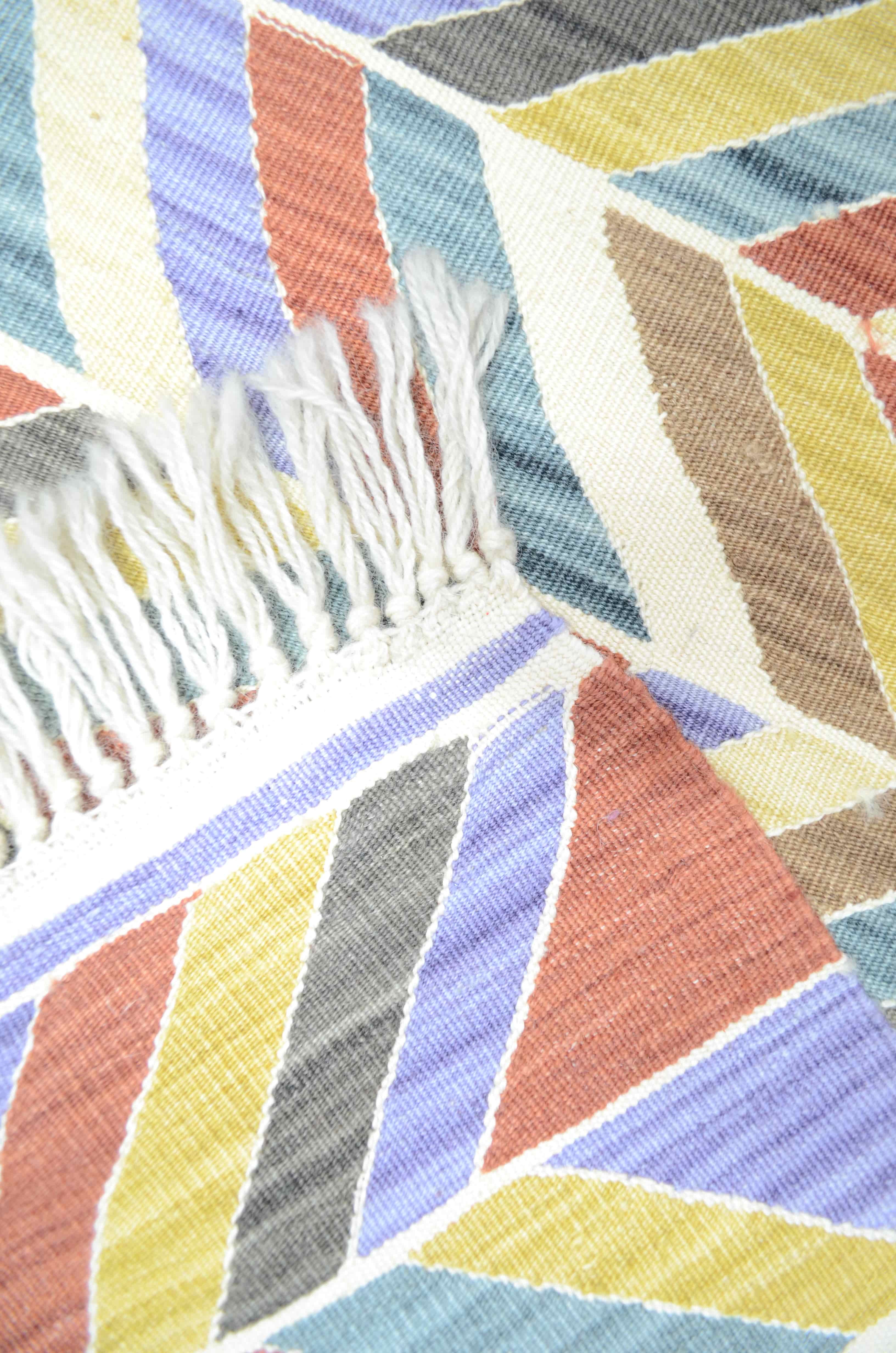 Uşak El Dokuma Renkli ve Zikzak Desenli Kilim Yolluk 60x170 cm (1,02 m²)