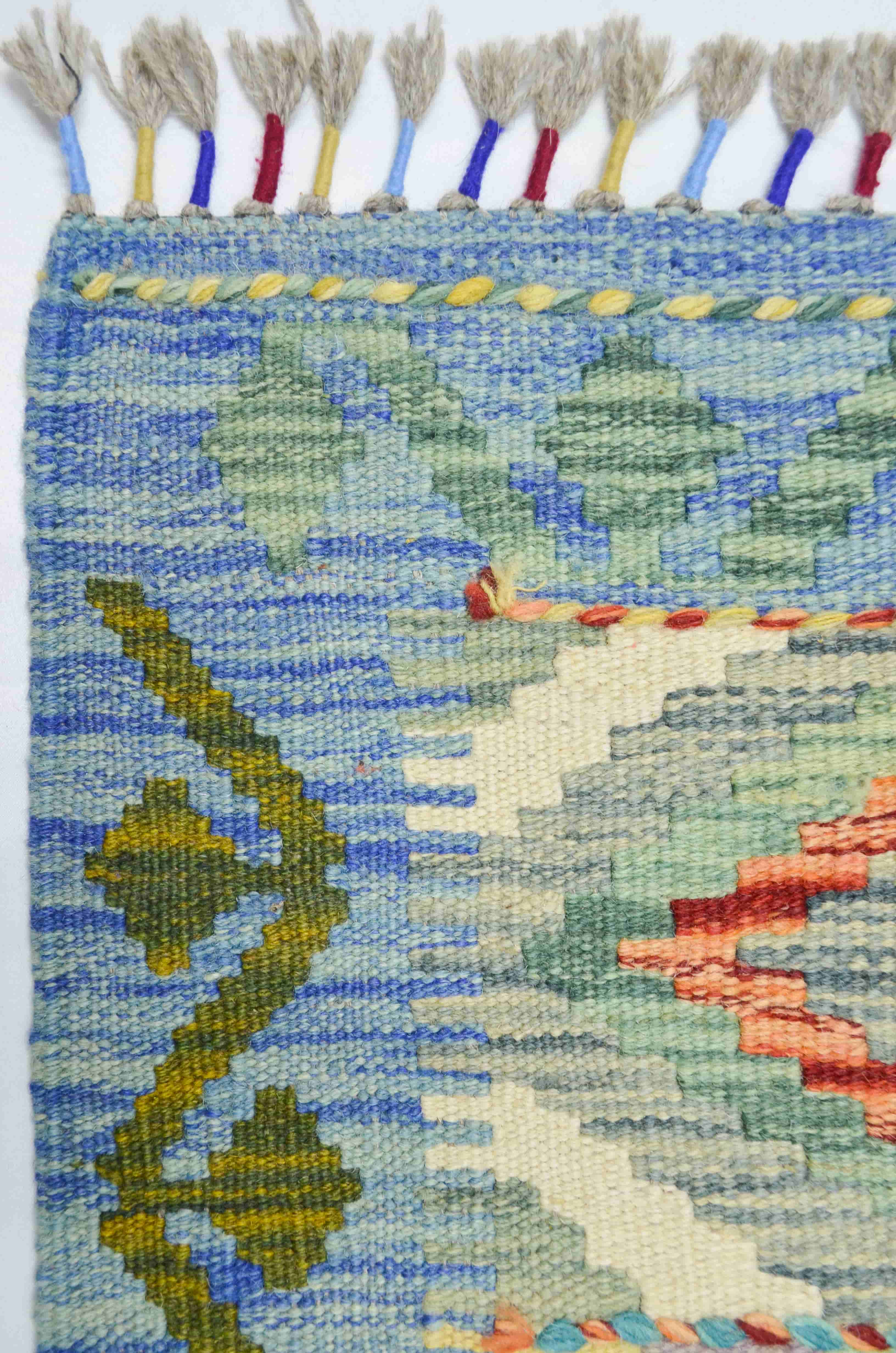 Yün İplikten El Dokuma Turkuaz Renk Afgan Kilim 61x88 cm (0.53 m²)
