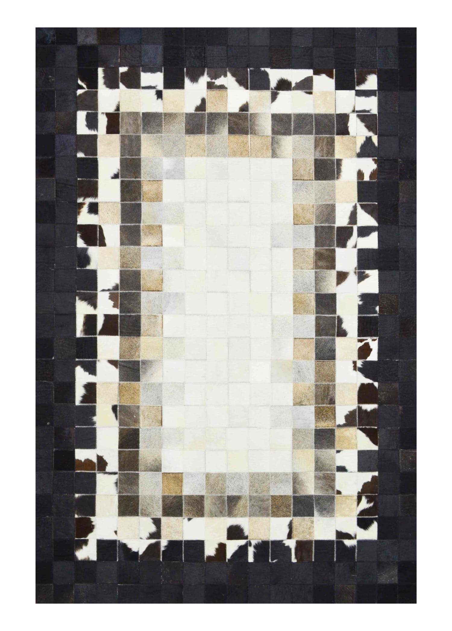 Beyaz ve Siyah Renk Ombre Geçişli Deri Patchwork Halı 120x180 cm (2,16 m²)