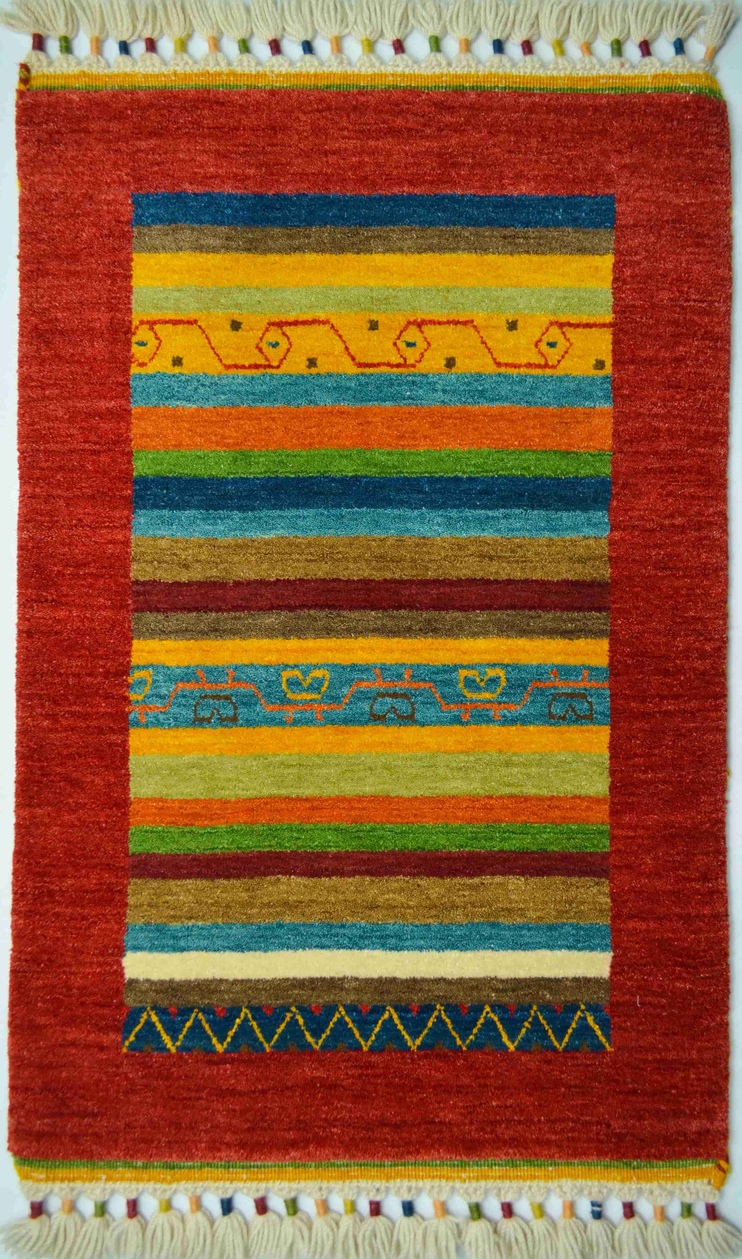 El Dokuma Kırmızı Renk Yün Tribal Halı 60x90 cm (0.54 m²)