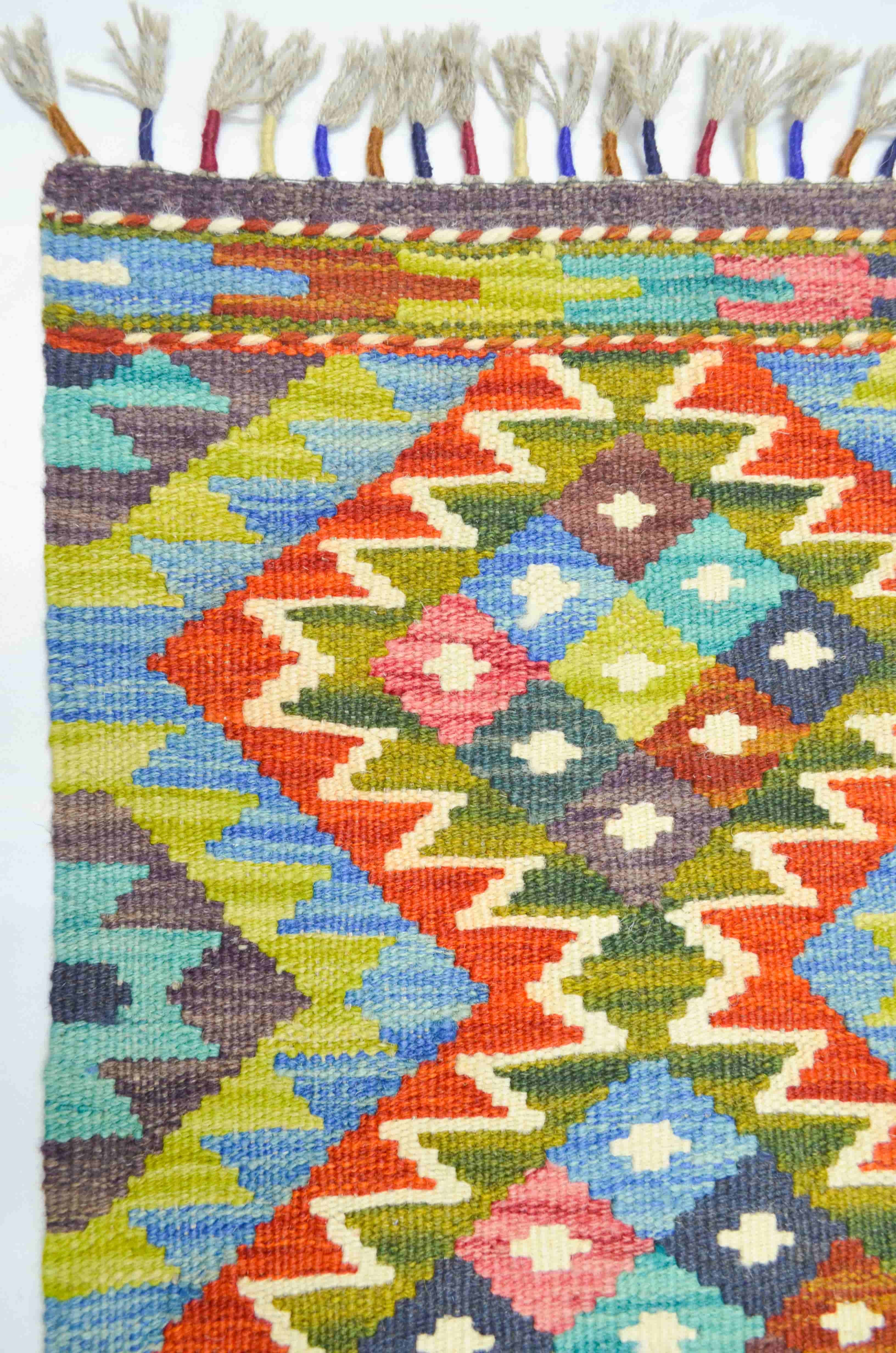 Yün İplikten El Dokuma Afgan Kilim Yolluk 64x201 cm (1.29 m²)