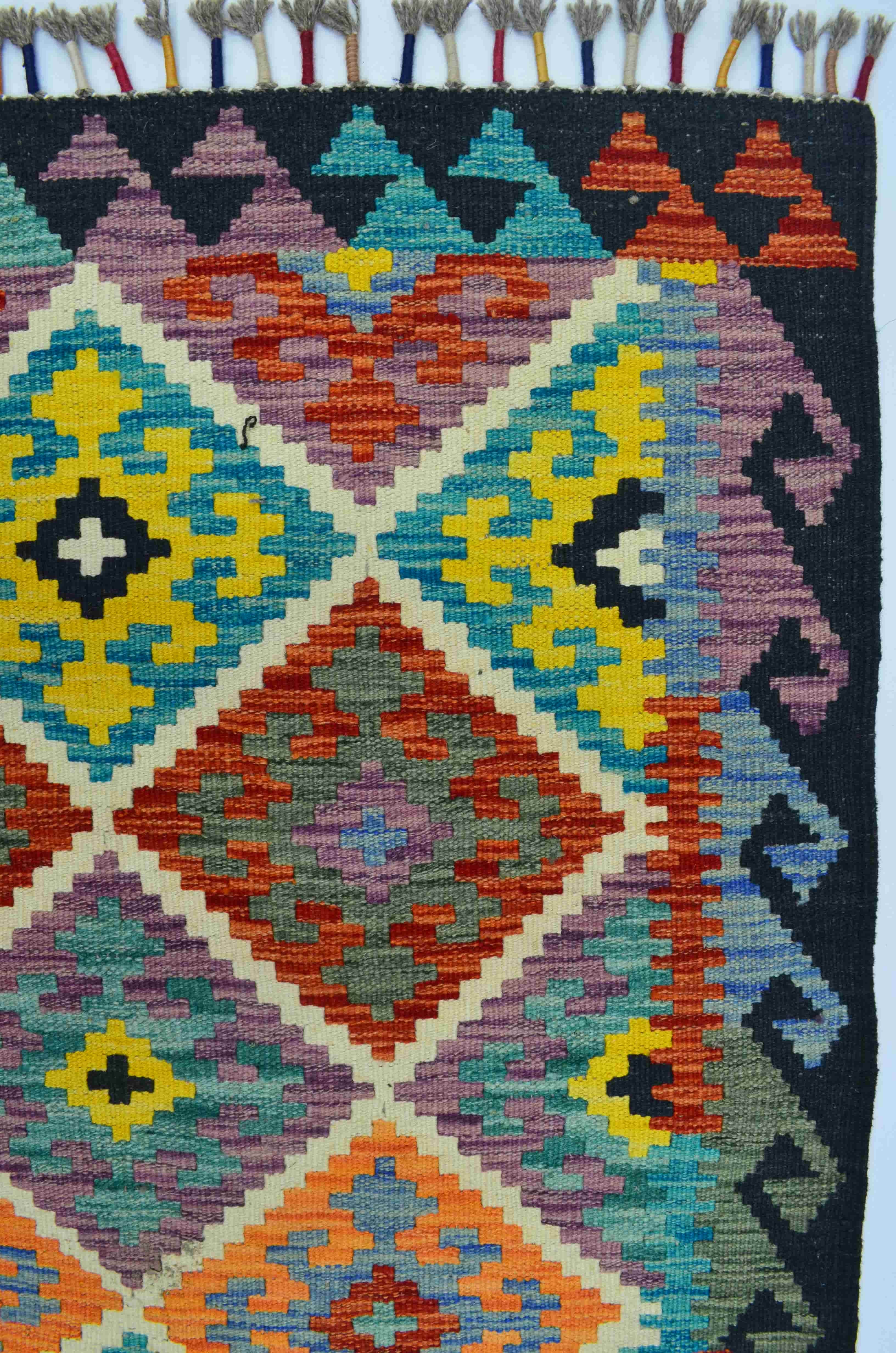 Yün İplikten El Dokuma Renkli Afgan Kilim 132x177 cm (2.34 m²)