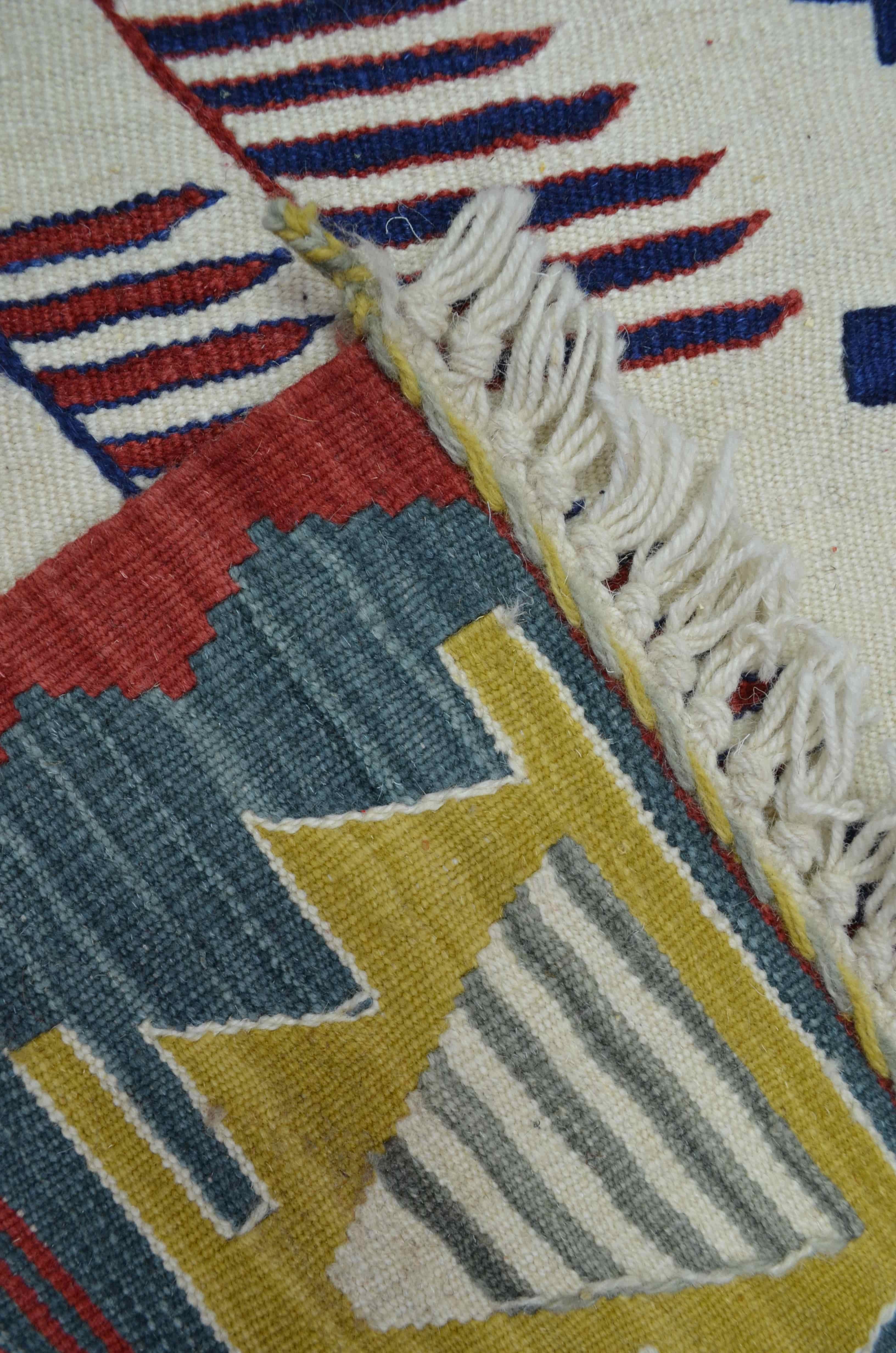 Uşak Yünden El Dokuma Yeşil, Sarı ve Bordo Renk Kilim 120x180 cm (2,16 m²)