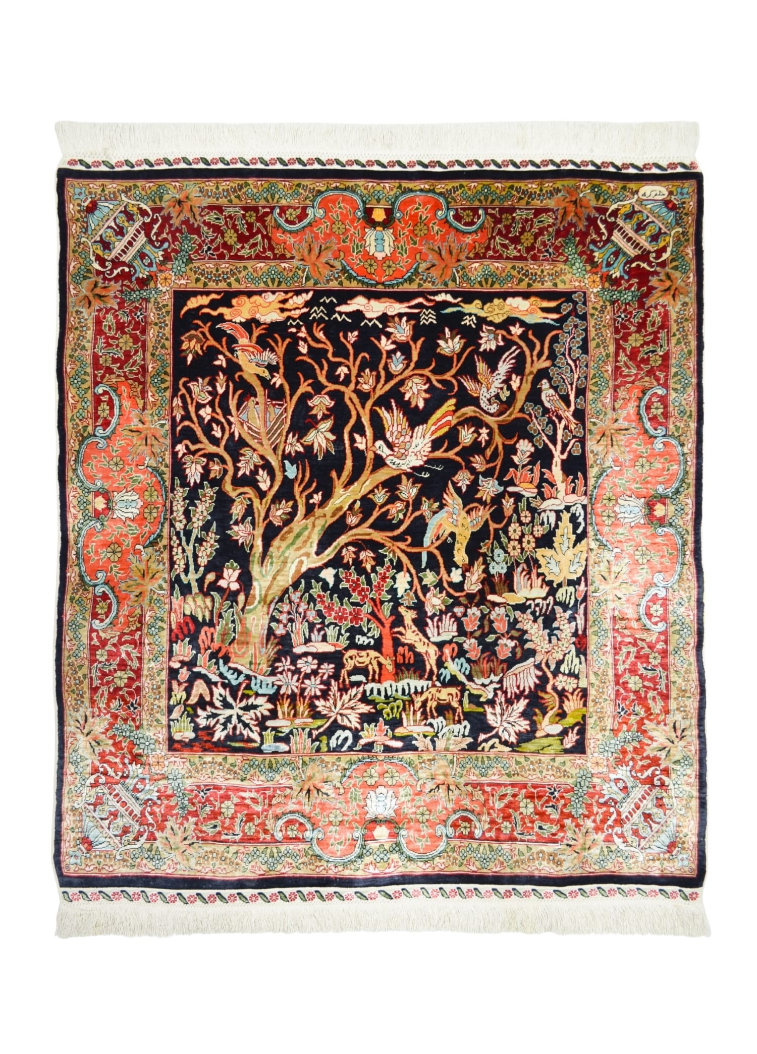 Saf İpekten El Dokuma Gamlı Sonbahar Hereke Halısı 80x90 cm (0.72 m²)