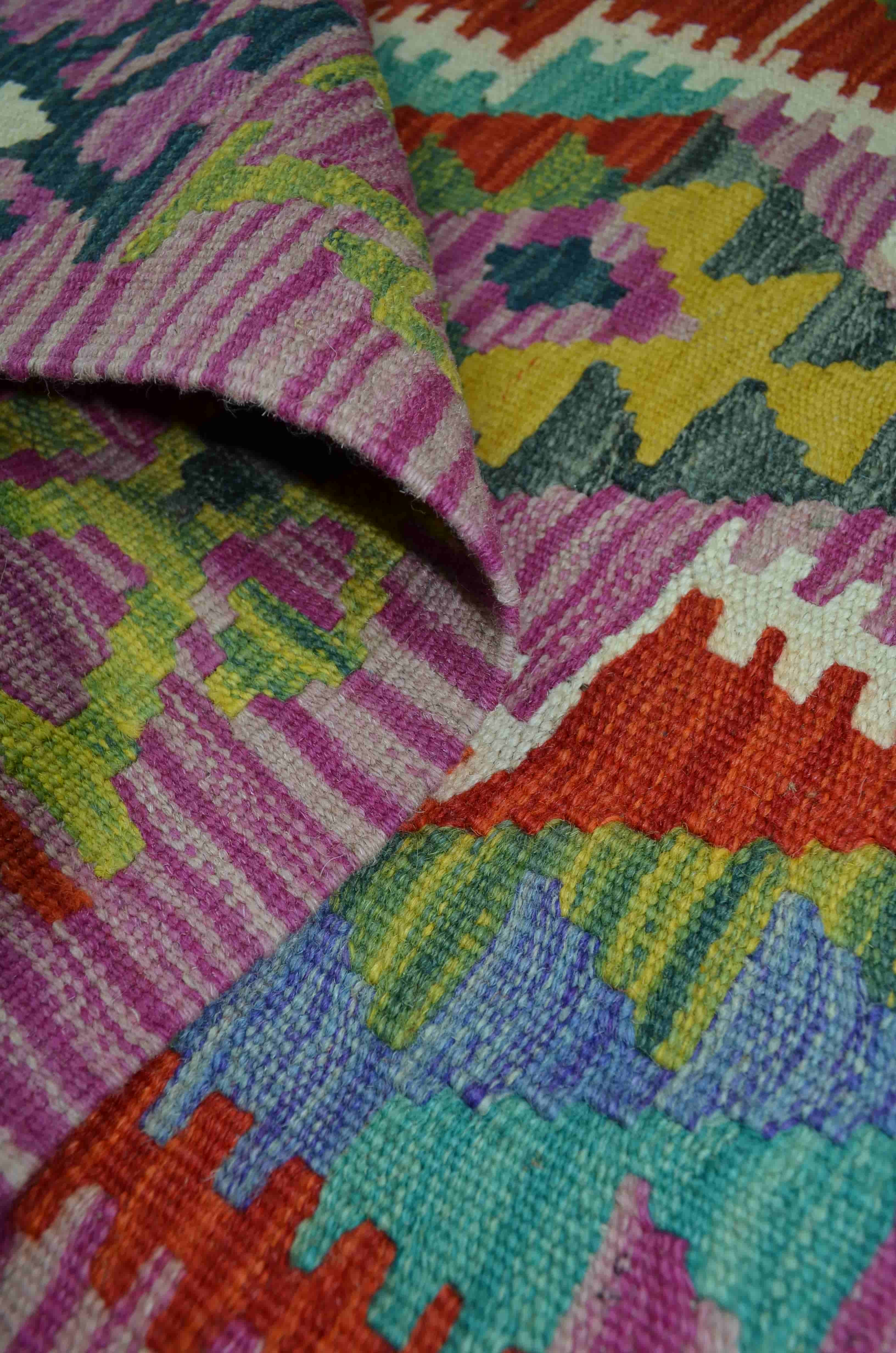 Yün İplikten El Dokuma Eflatun Renk Afgan Kilim 83x133 cm (1.1 m²)