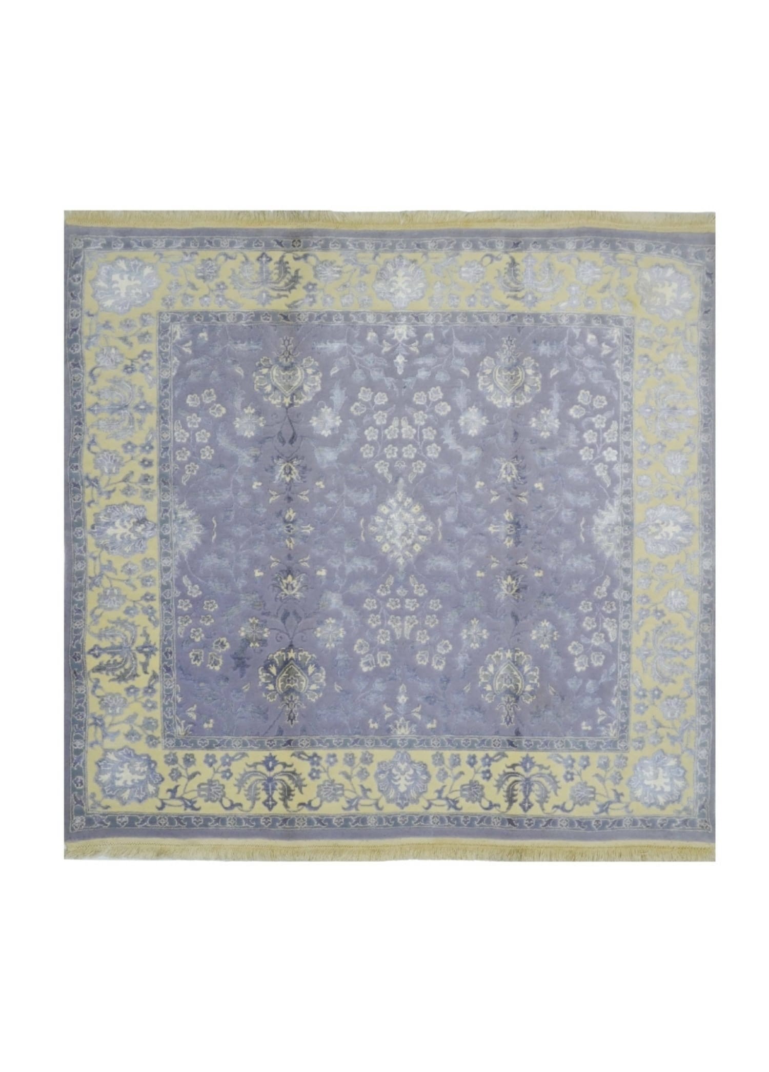 Şiraze İpekli Uşak El Dokuma Halı Fildişi ve Lila Renk 151x157 cm (2.37 m²)