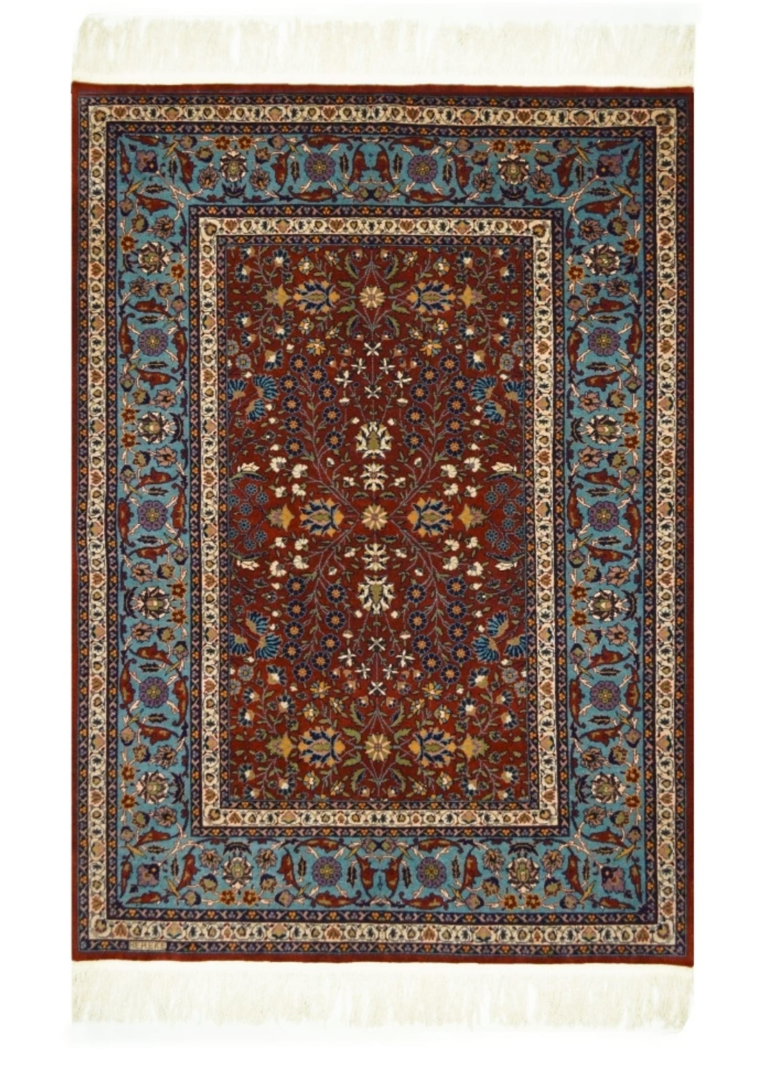 Yedi Dağın Çiçeği Desenli Bordo Renk Yünden El Dokuma Hereke Halısı 116x170 cm (1.92 m²)