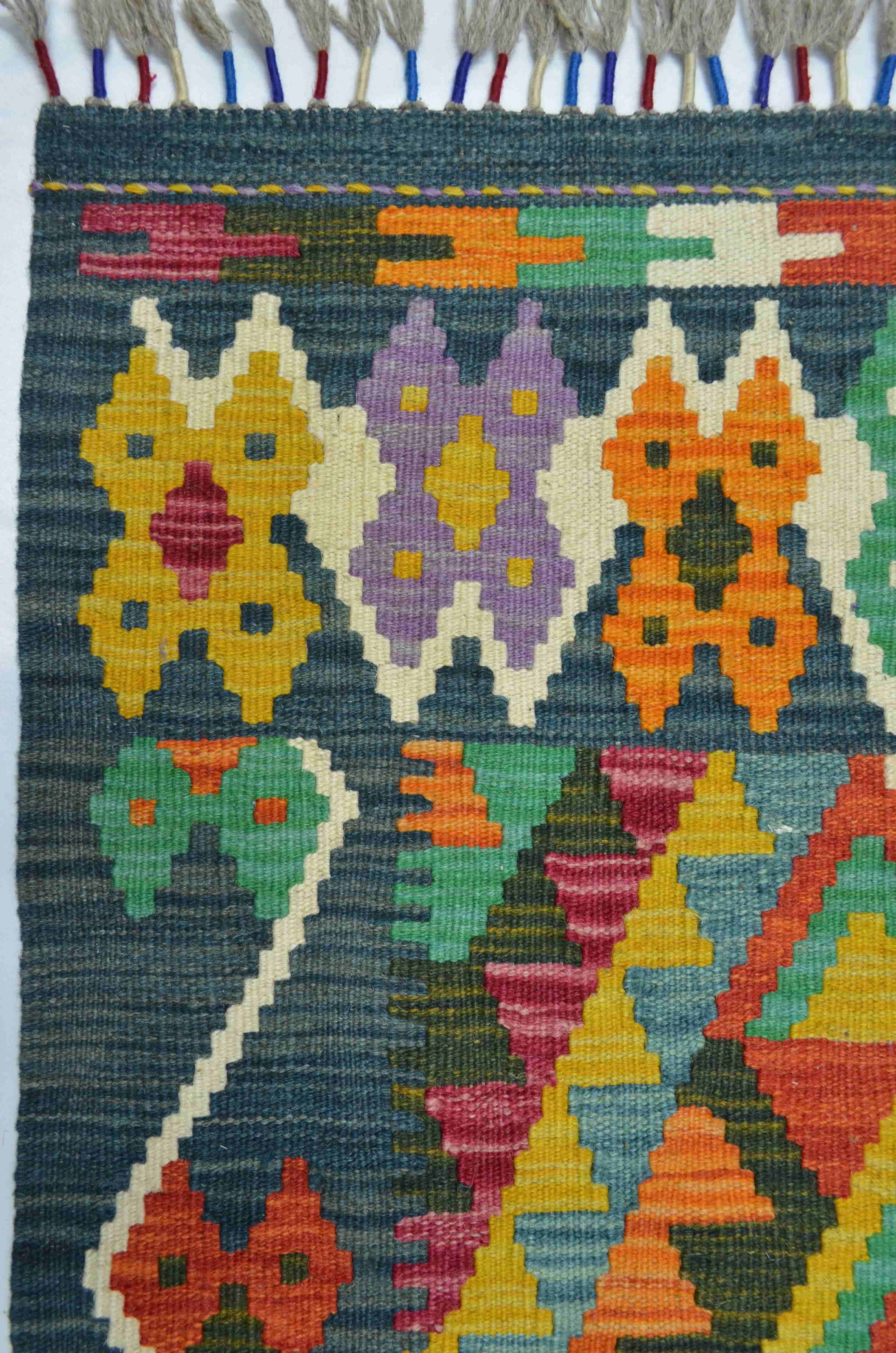 Yün İplikten El Dokuma Koyu Yeşil Afgan Kilim 82x122 cm (1 m²)