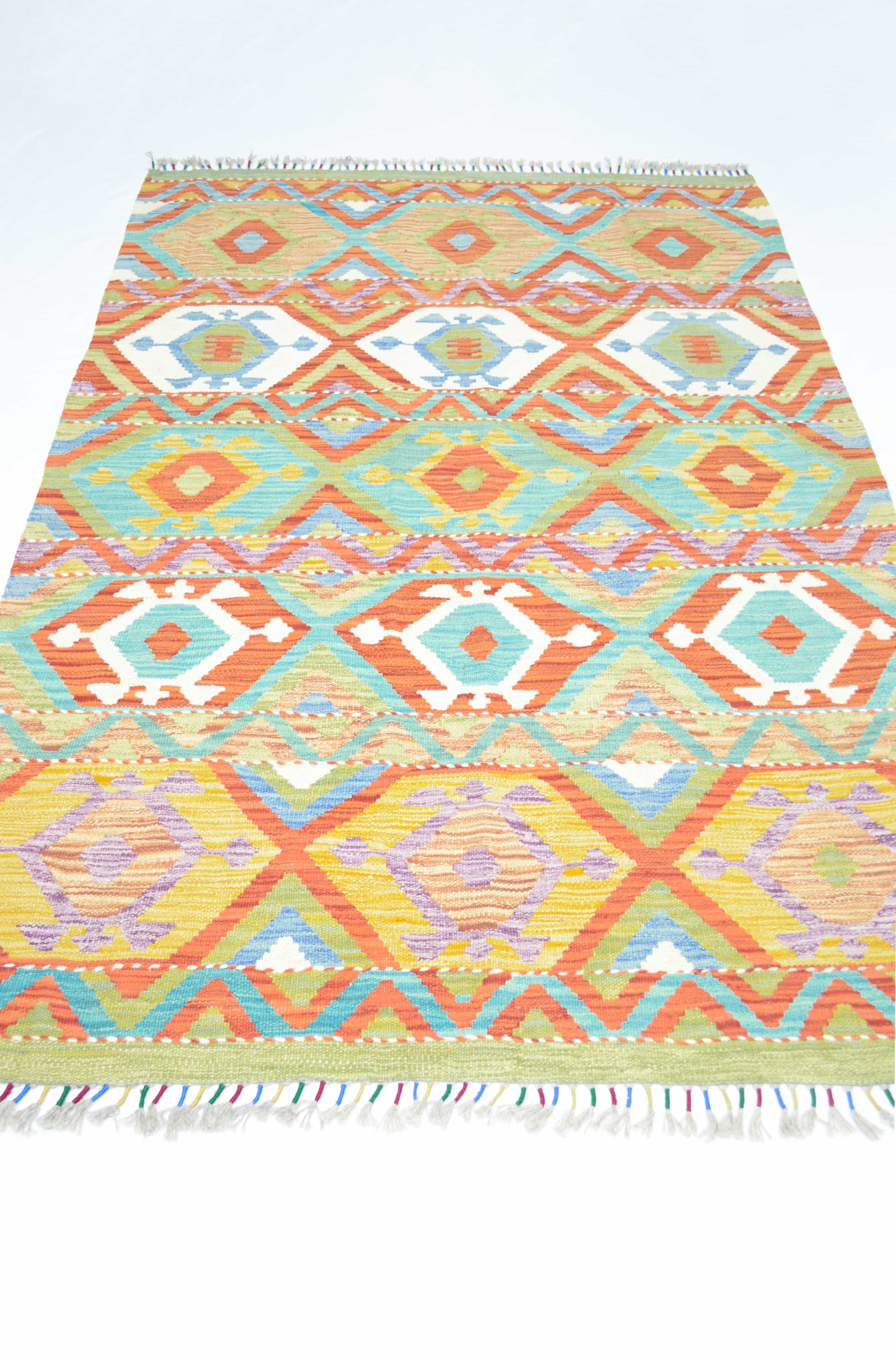 Yün İplikten El Dokuma Afgan Kilim 124x180 cm (2.23 m²)