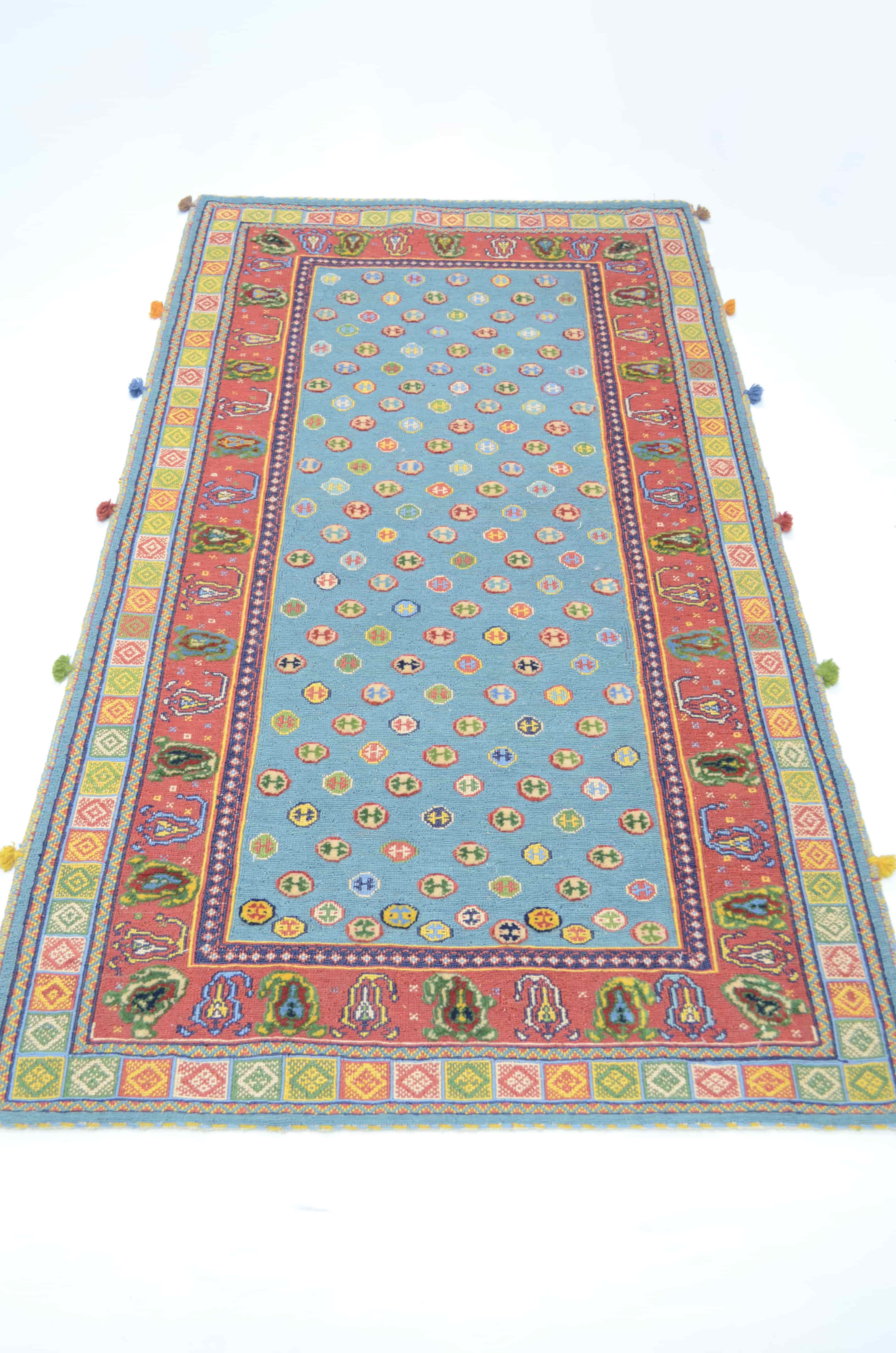 İran Zolanvari El Dokuma Kırmızı ve Mavi Yün Sumak Kilim 146x186 cm (2,71 m²)