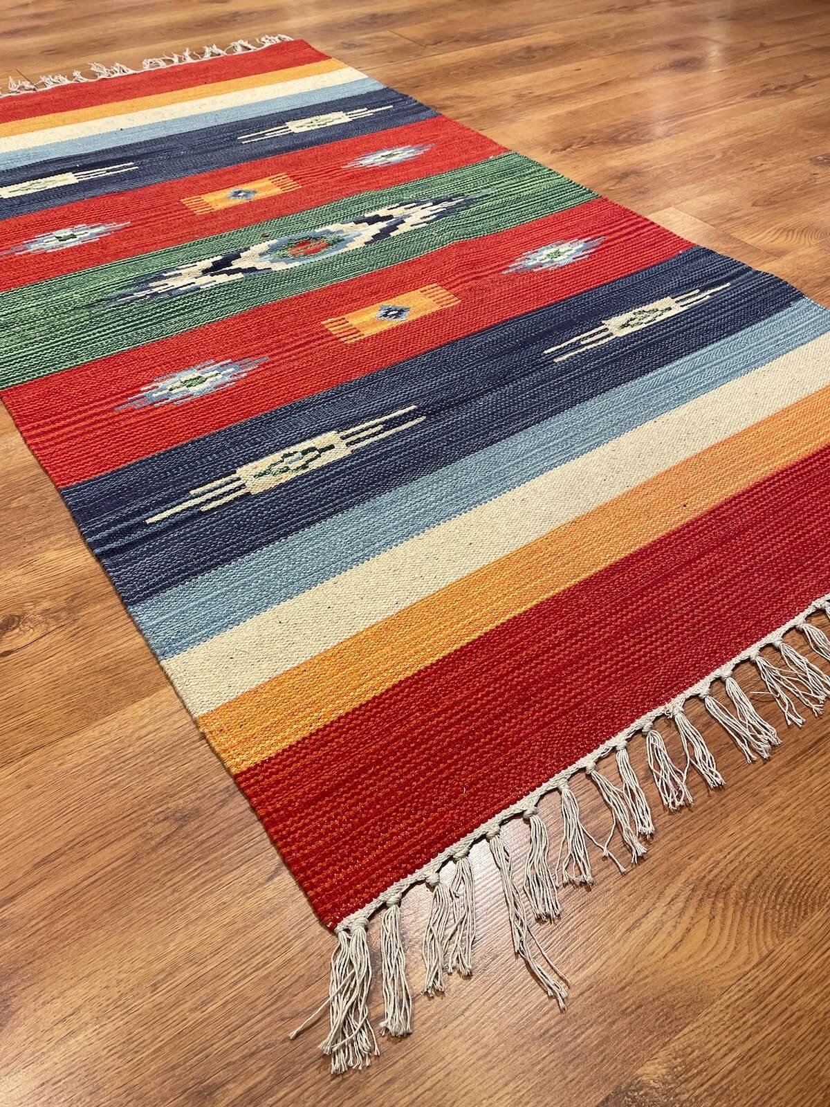 Etnik Desenli El Dokuma Pamuk Kilim (90x160 cm, 1.35 m²)