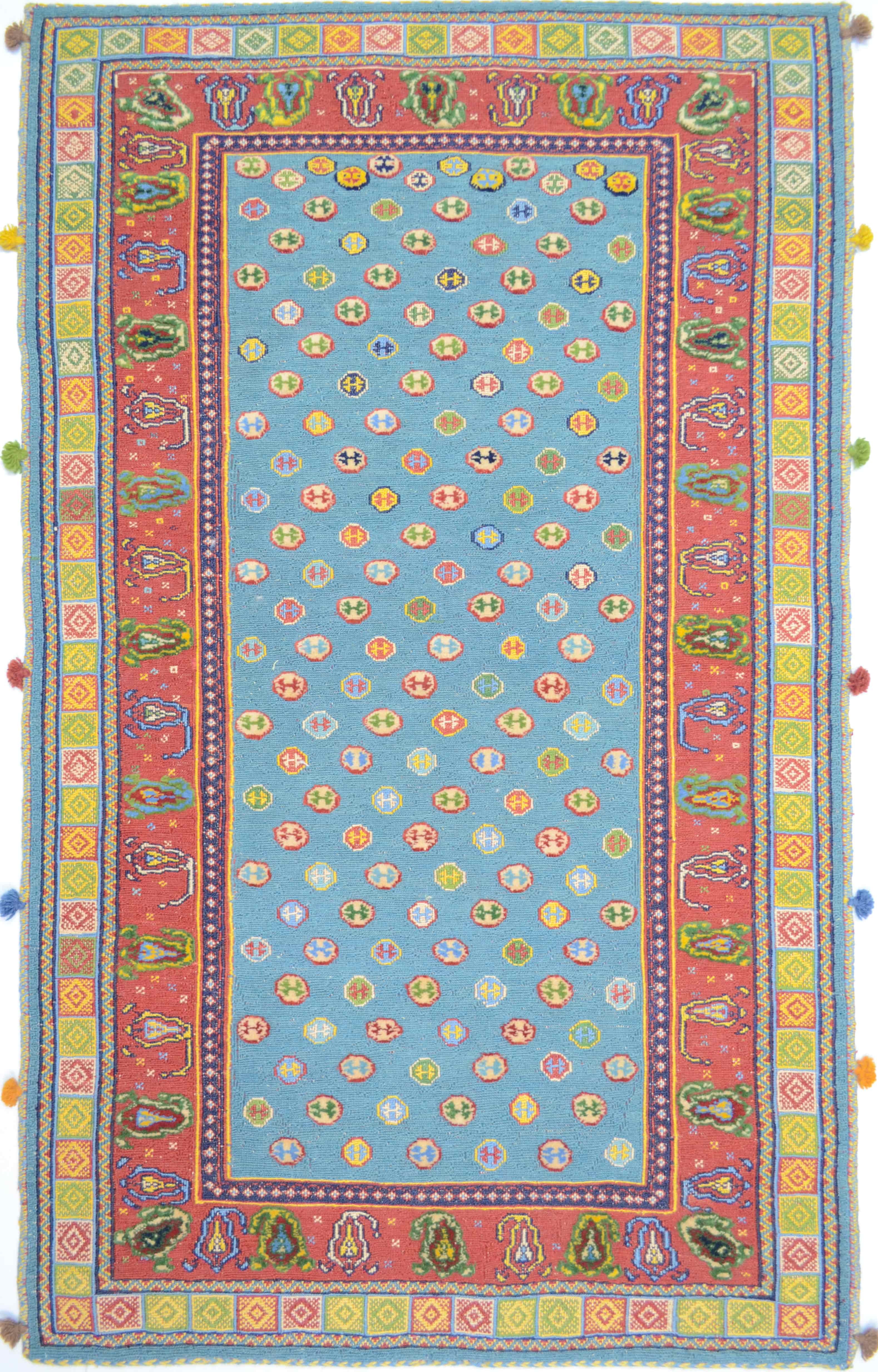 İran Zolanvari El Dokuma Kırmızı ve Mavi Yün Sumak Kilim 146x186 cm (2,71 m²)