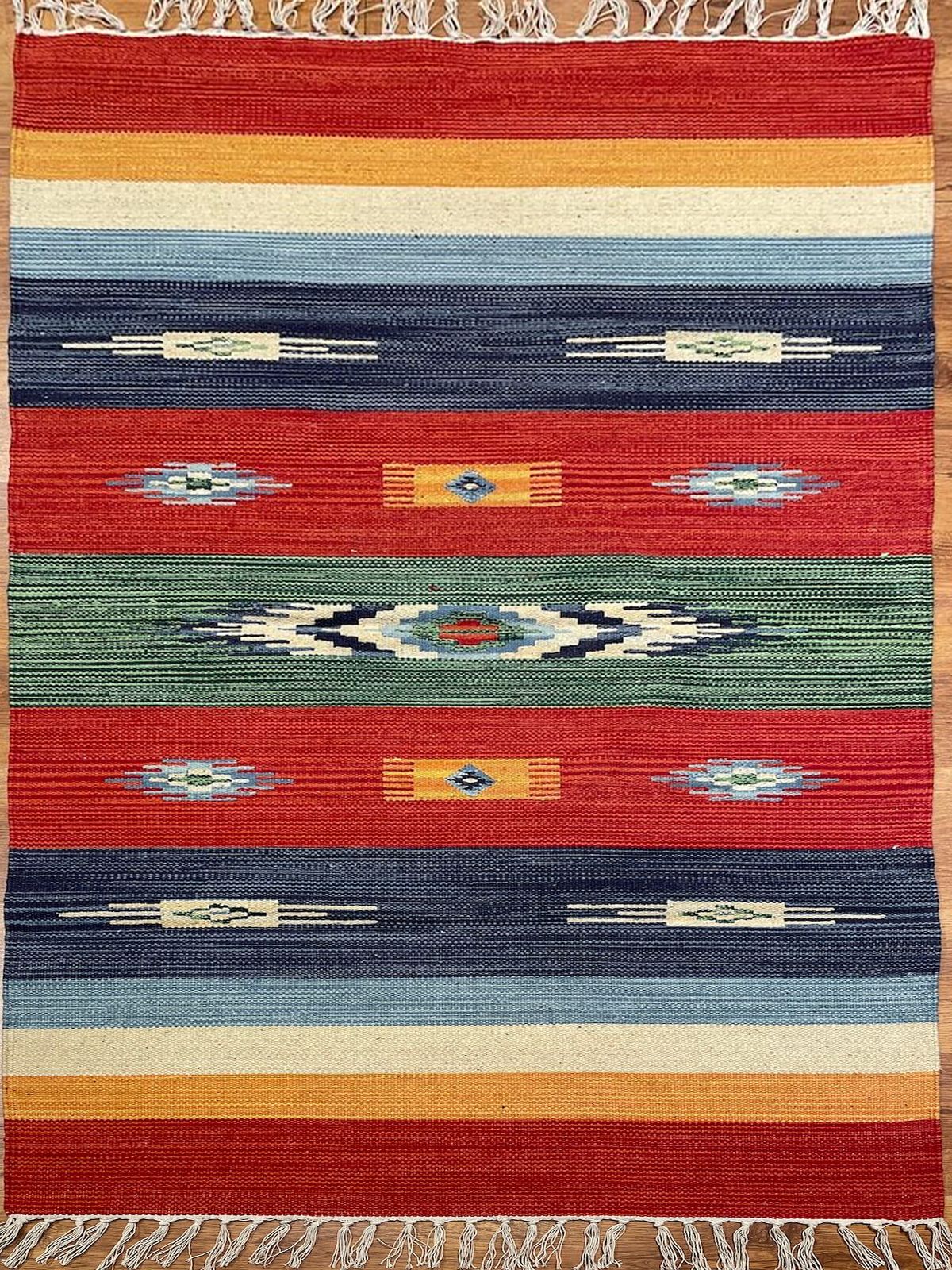 Etnik Desenli El Dokuma Pamuk Kilim (90x160 cm, 1.35 m²)