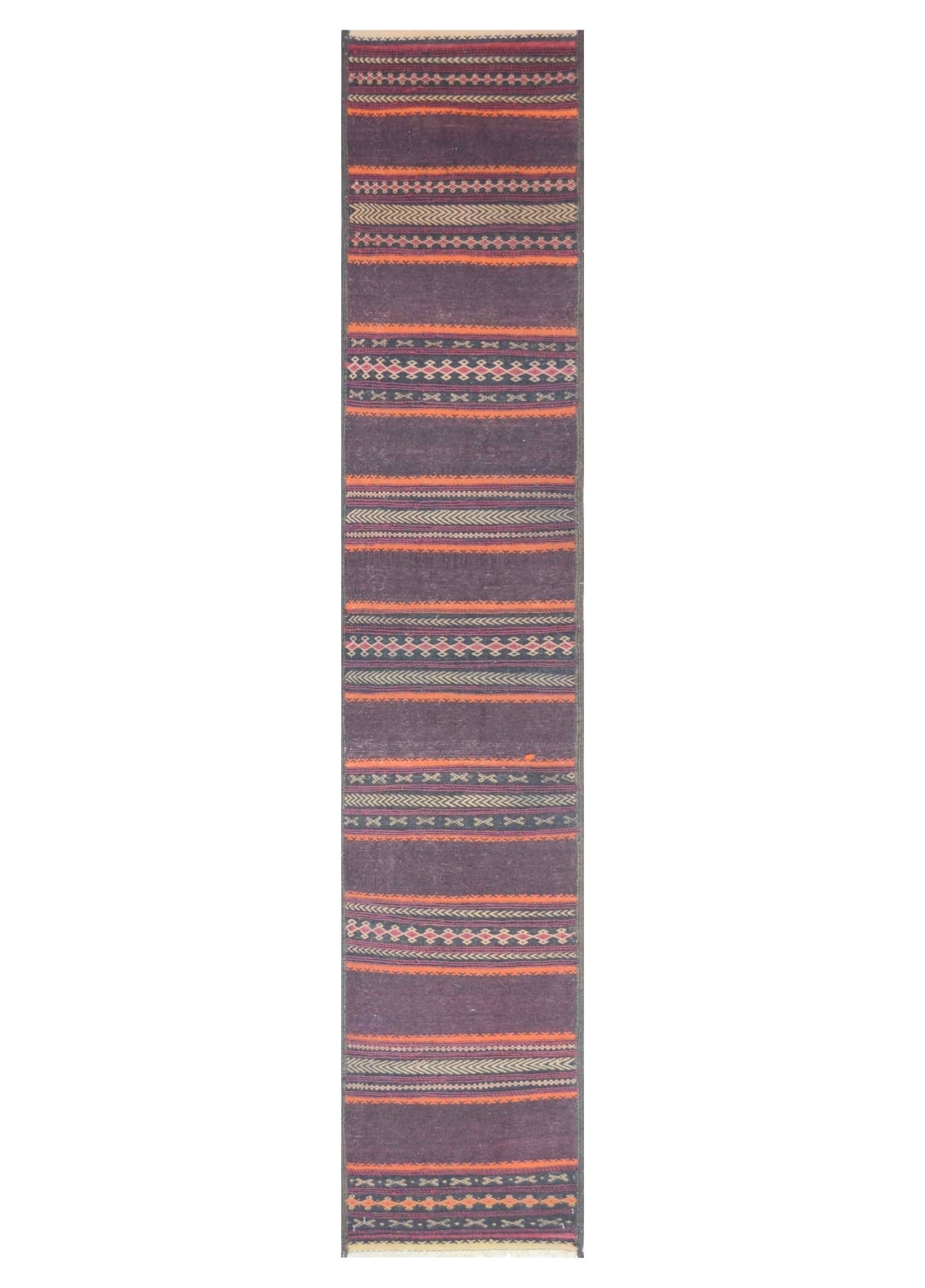 Afgan Kaleynof El Dokuma Kahverengi Yün Kilim Yolluk 55x275 cm (1.51 m²)