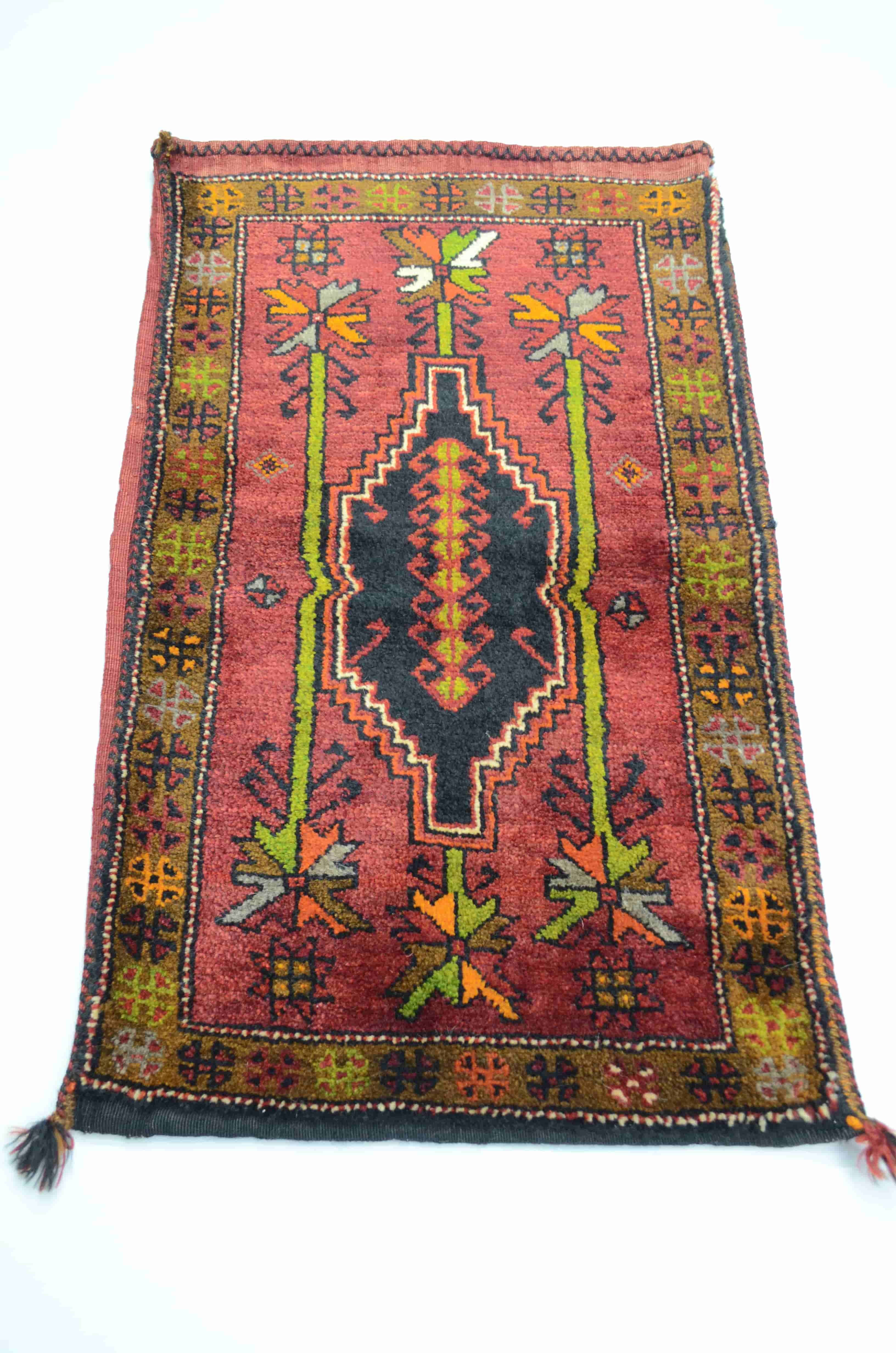 Vintage Sivas Kangal El Dokuma Kırmızı Renk Yün Yastık Kilim 58x94 cm (0,55 m²)